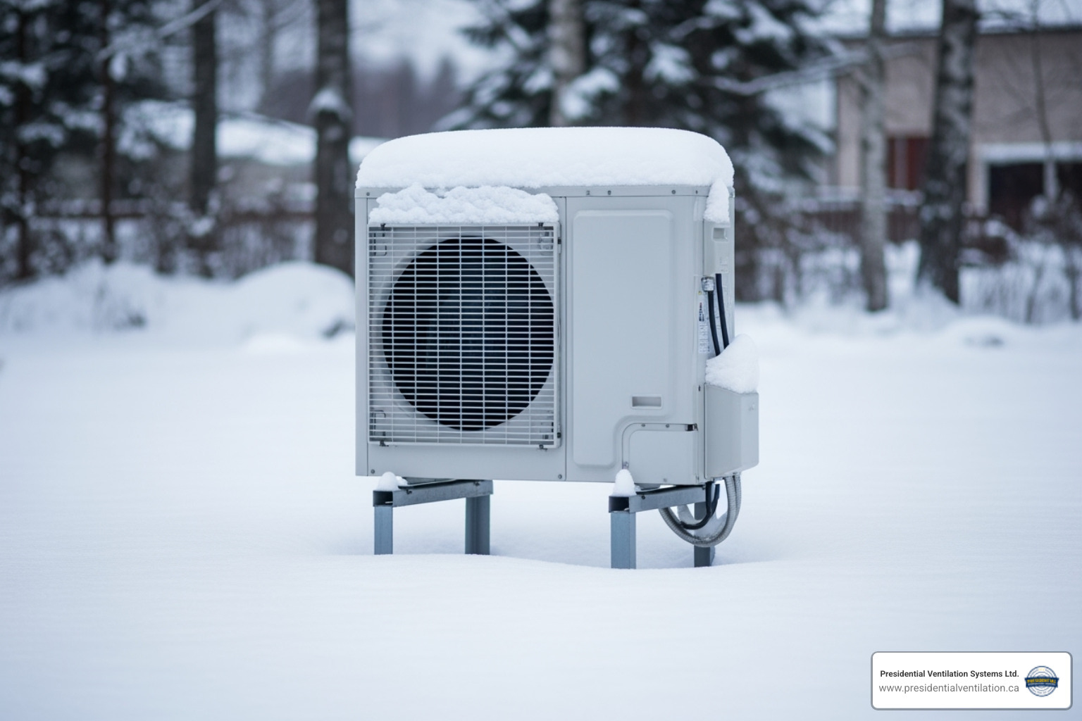 An outdoor heat pump unit properly lifted and clear of snow - ductless heat pump maintenance in bedford ns