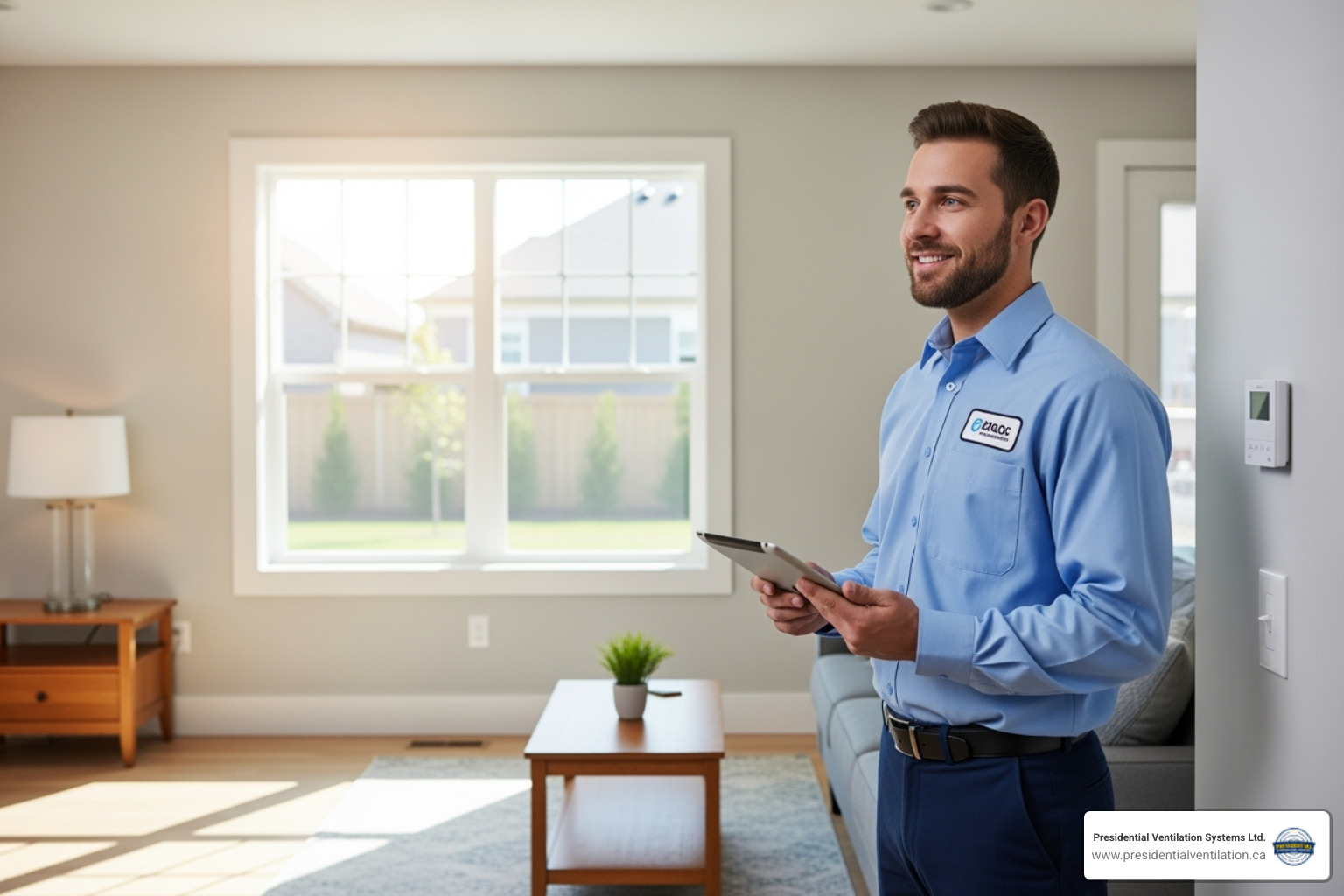 Friendly technician assessing a home for a heat pump installation - affordable ductless heat pumps service in dartmouth ns
