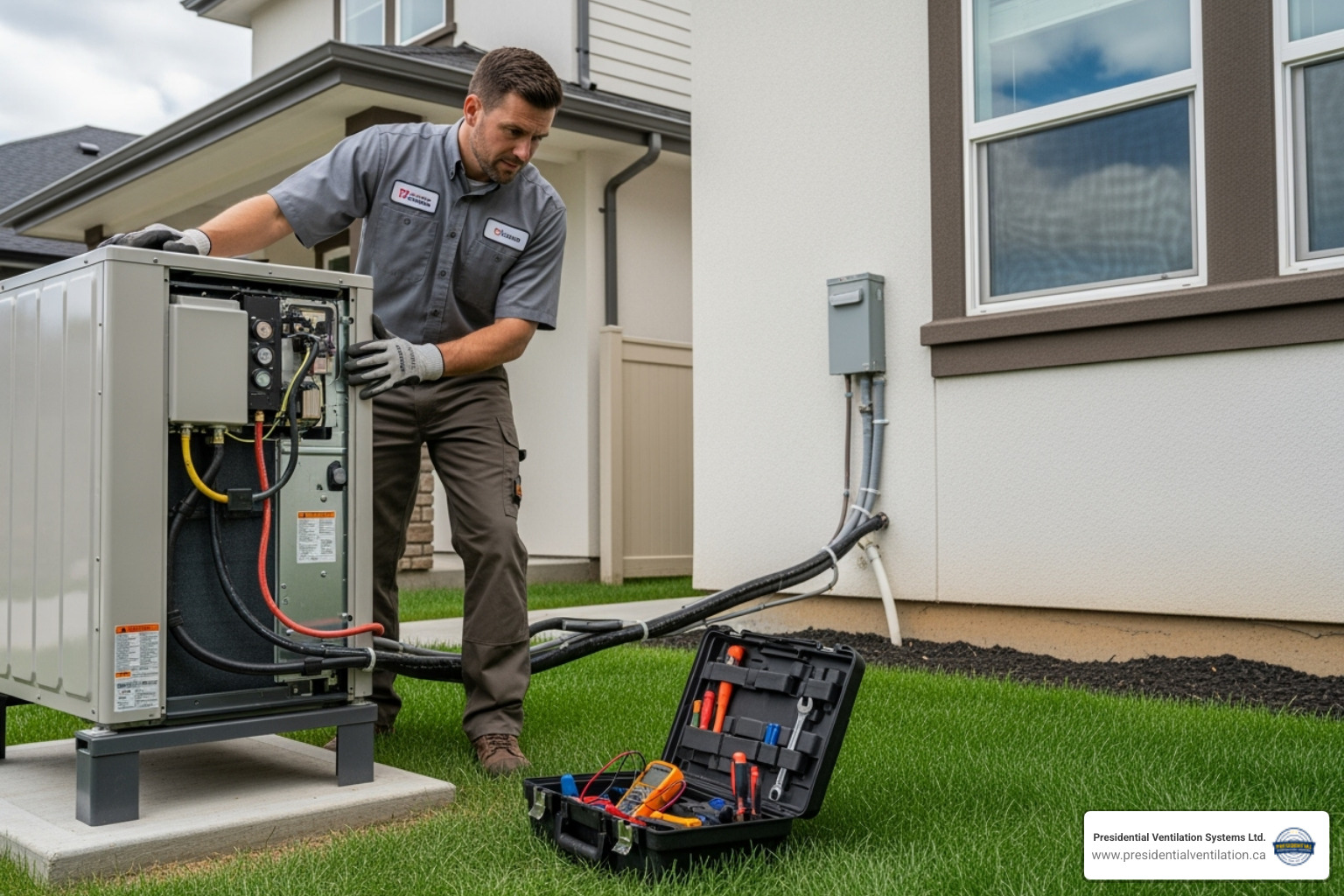technician inspecting heat pump - affordable ductless heat pumps service in mount uniacke ns technician inspecting heat pump - affordable ductless heat pumps service in mount uniacke ns