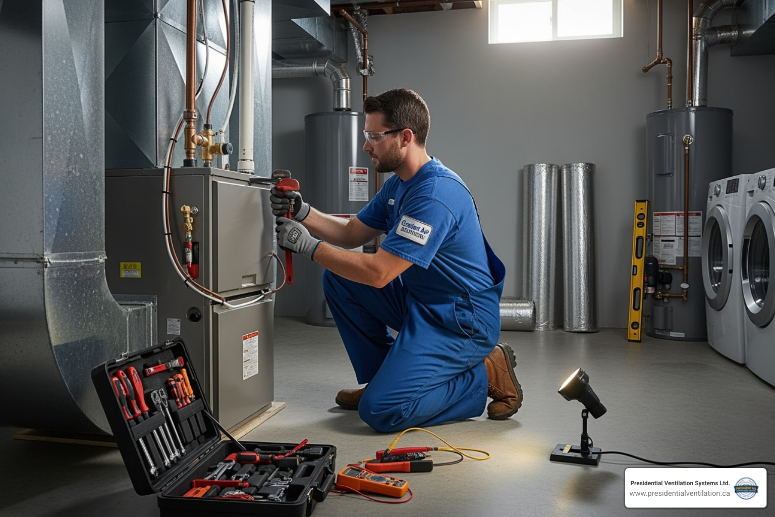 certified technician working on new furnace - furnace replacements installation in bedford ns