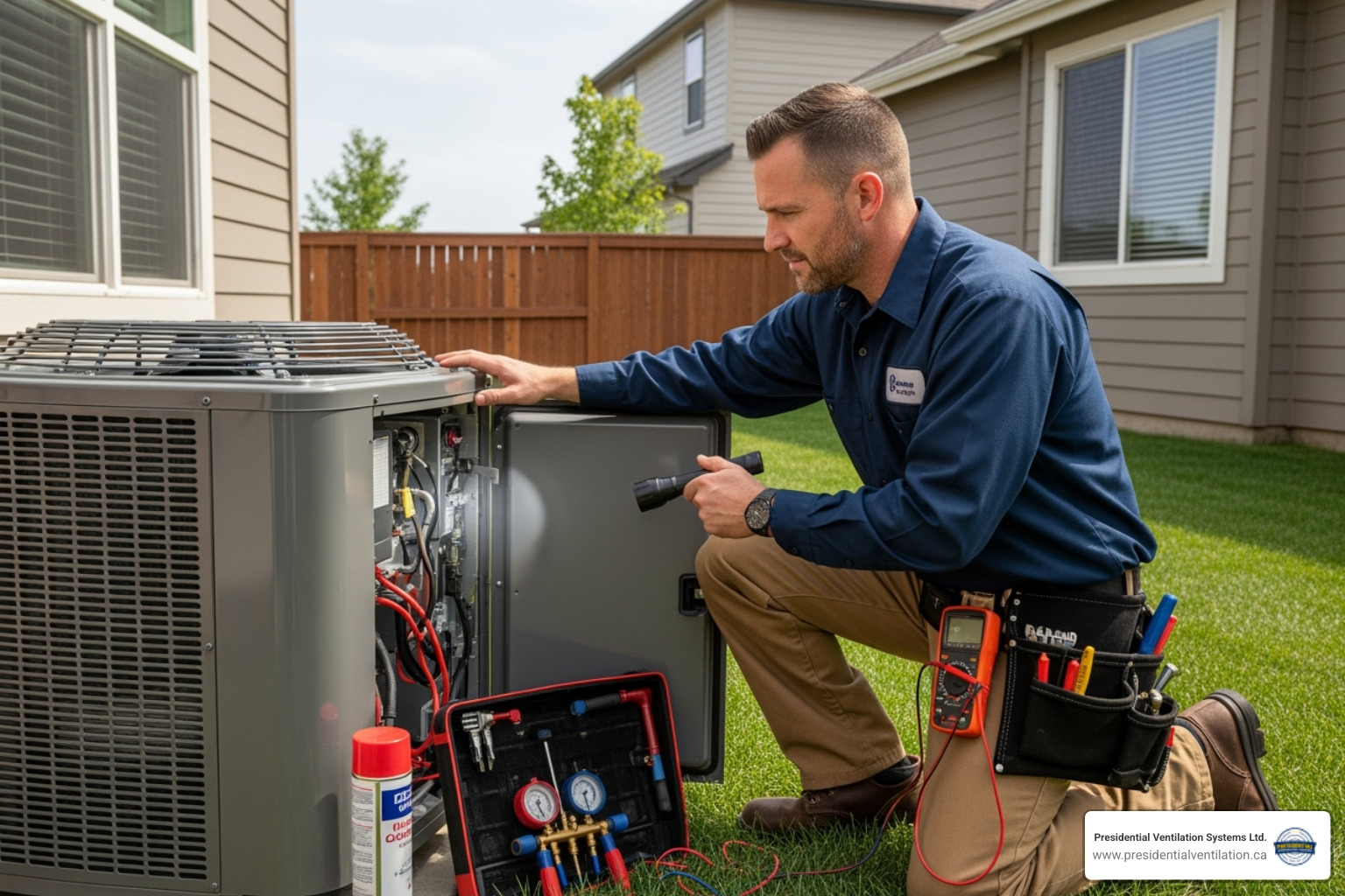 technician servicing outdoor heat pump unit - heat pumps tune-up in halifax ns