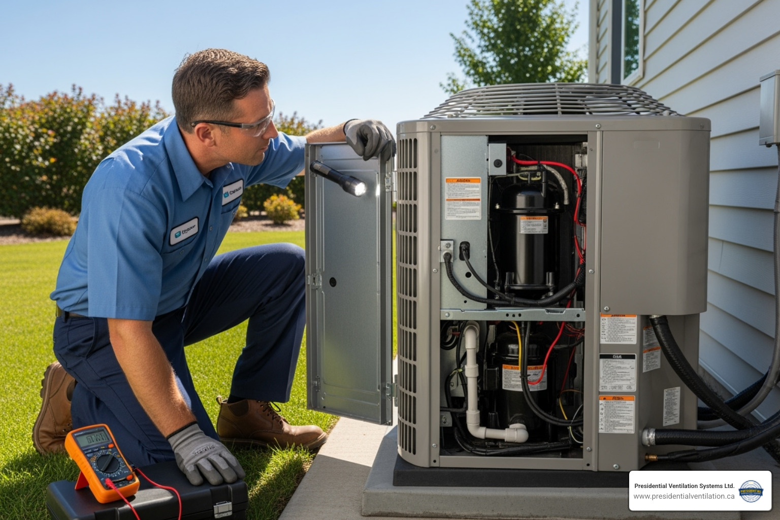 technician inspecting heat pump components - heat pumps not working in kentville ns technician inspecting heat pump components - heat pumps not working in kentville ns