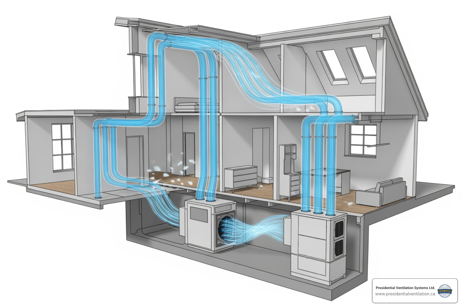 Infographic explaining how a central HVAC system circulates air through ductwork in a house - ductwork installation in lower sackville, ns Infographic explaining how a central HVAC system circulates air through ductwork in a house - ductwork installation in lower sackville, ns