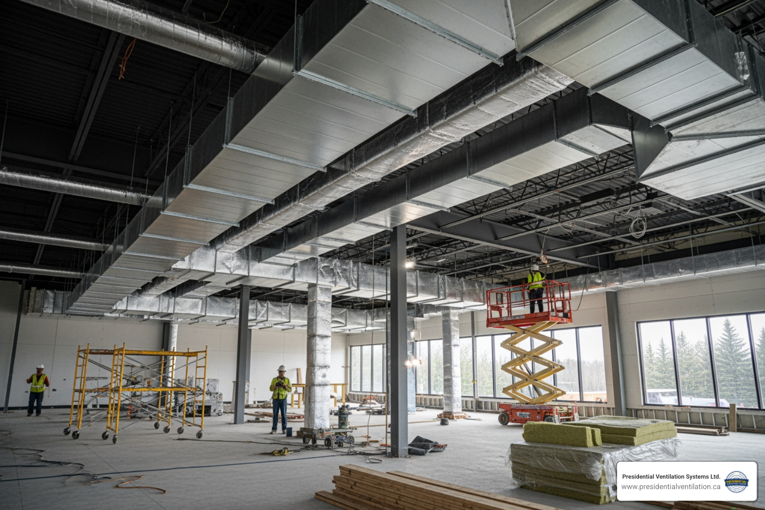 Infographic showing the key components of commercial ductwork installation: custom design based on building layout, proper material selection for durability, professional installation meeting Nova Scotia codes, and regular maintenance for optimal performance - commercial ductwork installation in mount uniacke, ns