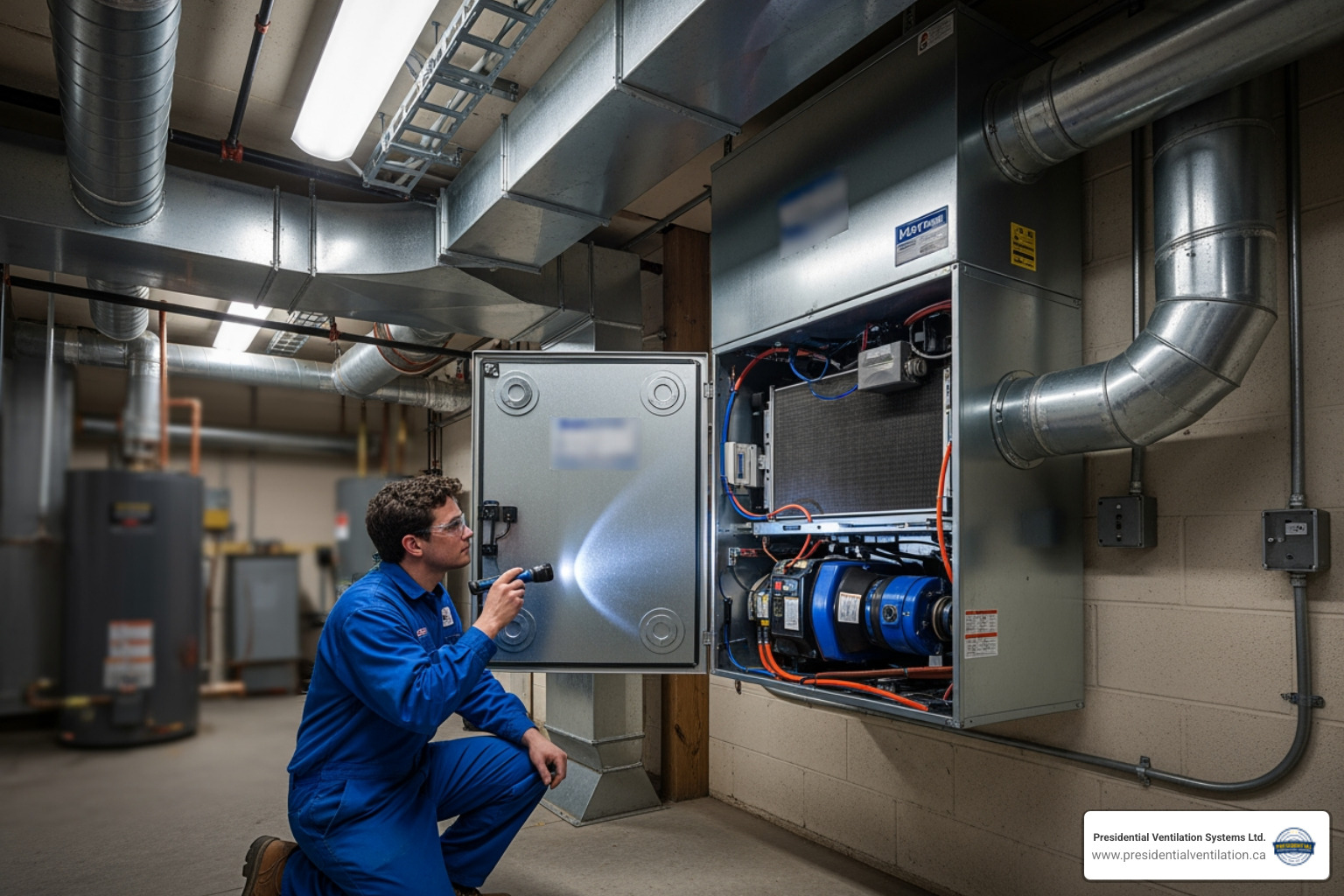 Infographic showing how a commercial HRV system exchanges stale indoor air with fresh outdoor air while recovering heat energy, including labeled components such as intake vent, exhaust vent, heat exchange core, filters, and airflow direction arrows - commercial hrv repair in lower sackville, ns Infographic showing how a commercial HRV system exchanges stale indoor air with fresh outdoor air while recovering heat energy, including labeled components such as intake vent, exhaust vent, heat exchange core, filters, and airflow direction arrows - commercial hrv repair in lower sackville, ns