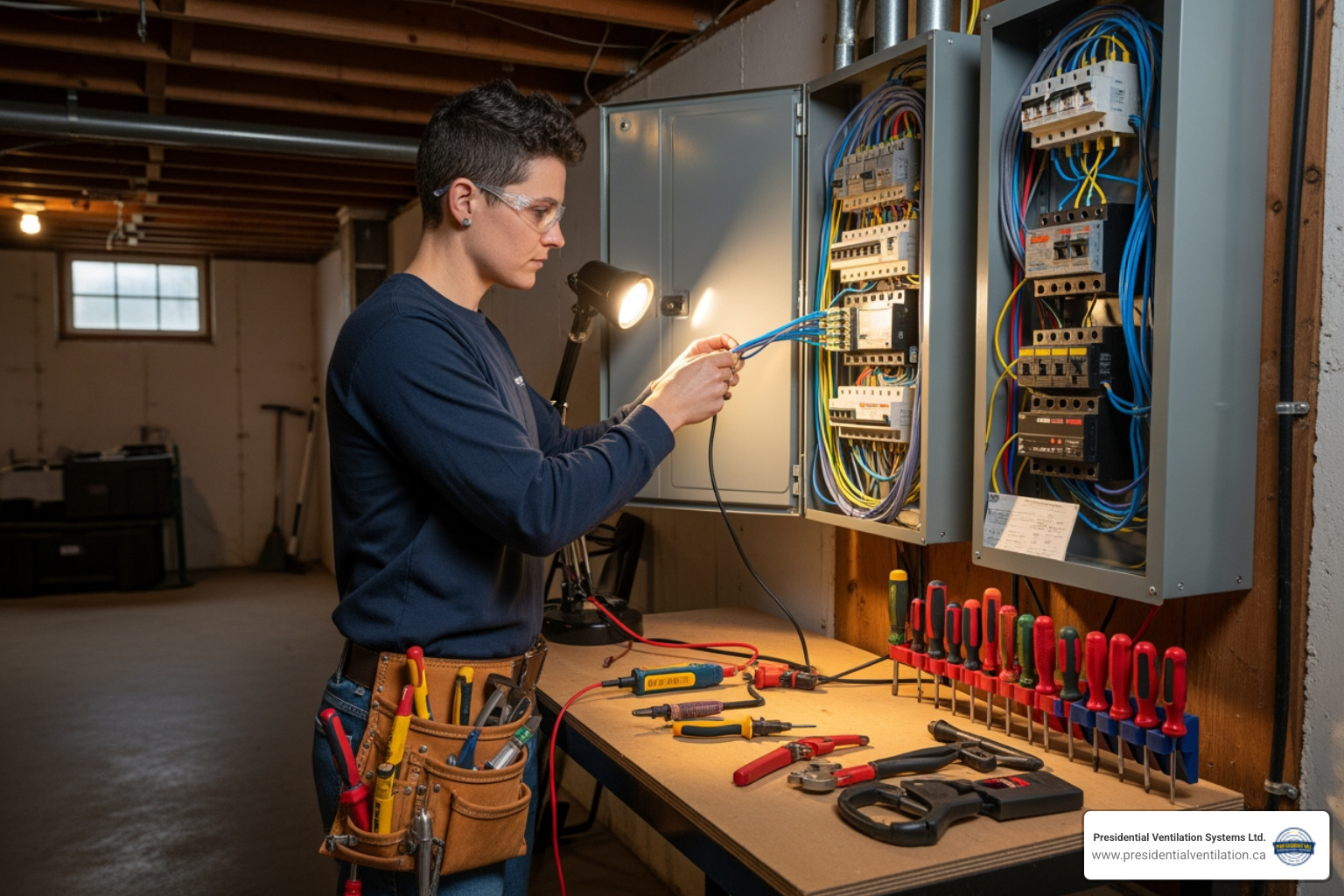 Infographic explaining the top 5 signs you need a licensed electrician: flickering lights, frequently tripped breakers, outdated fuse box or panel, burning smell from outlets, and sparks when plugging in devices - licensed electrician in truro, ns