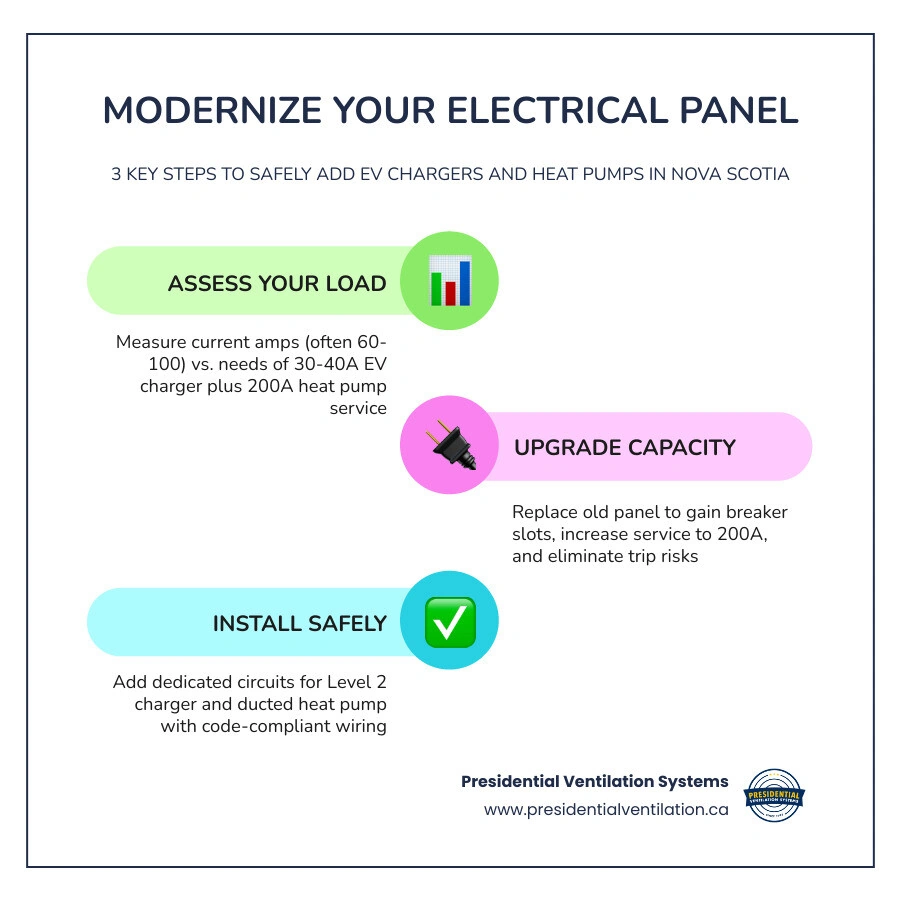 Infographic showing home electrical capacity needs for panel upgrades and EV chargers in Nova Scotia infographic Infographic showing home electrical capacity needs for panel upgrades and EV chargers in Nova Scotia infographic
