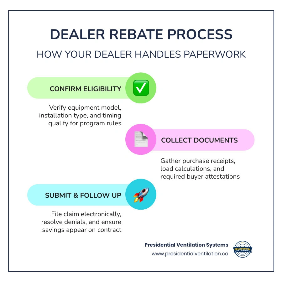 Infographic showing 7 steps of dealer-led submission process from eligibility check to claim approval infographic Infographic showing 7 steps of dealer-led submission process from eligibility check to claim approval infographic