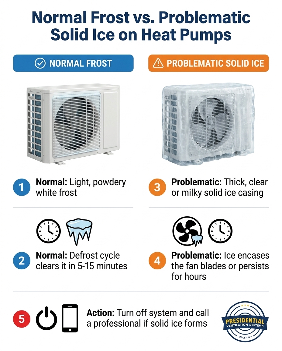 Normal Frost vs. Problematic Solid Ice on Heat Pumps