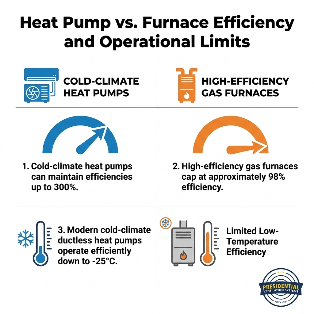 Heat Pump vs. Furnace Efficiency and Operational Limits
