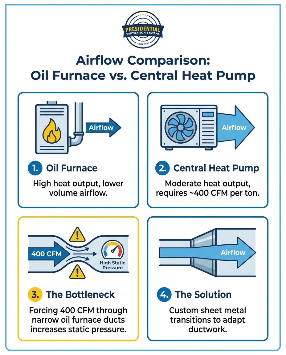 Airflow Comparison: Oil Furnace vs. Central Heat Pump