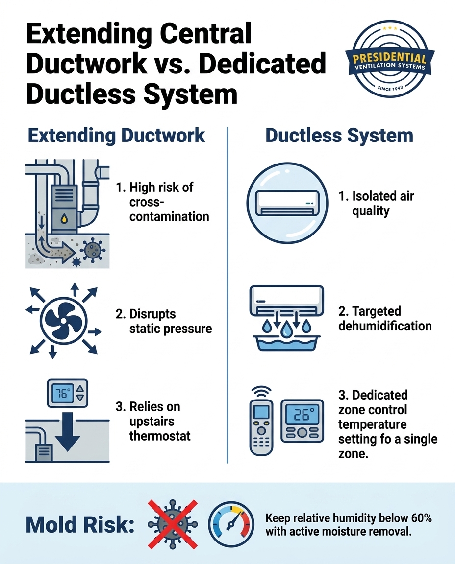 Extending Central Ductwork vs. Dedicated Ductless System