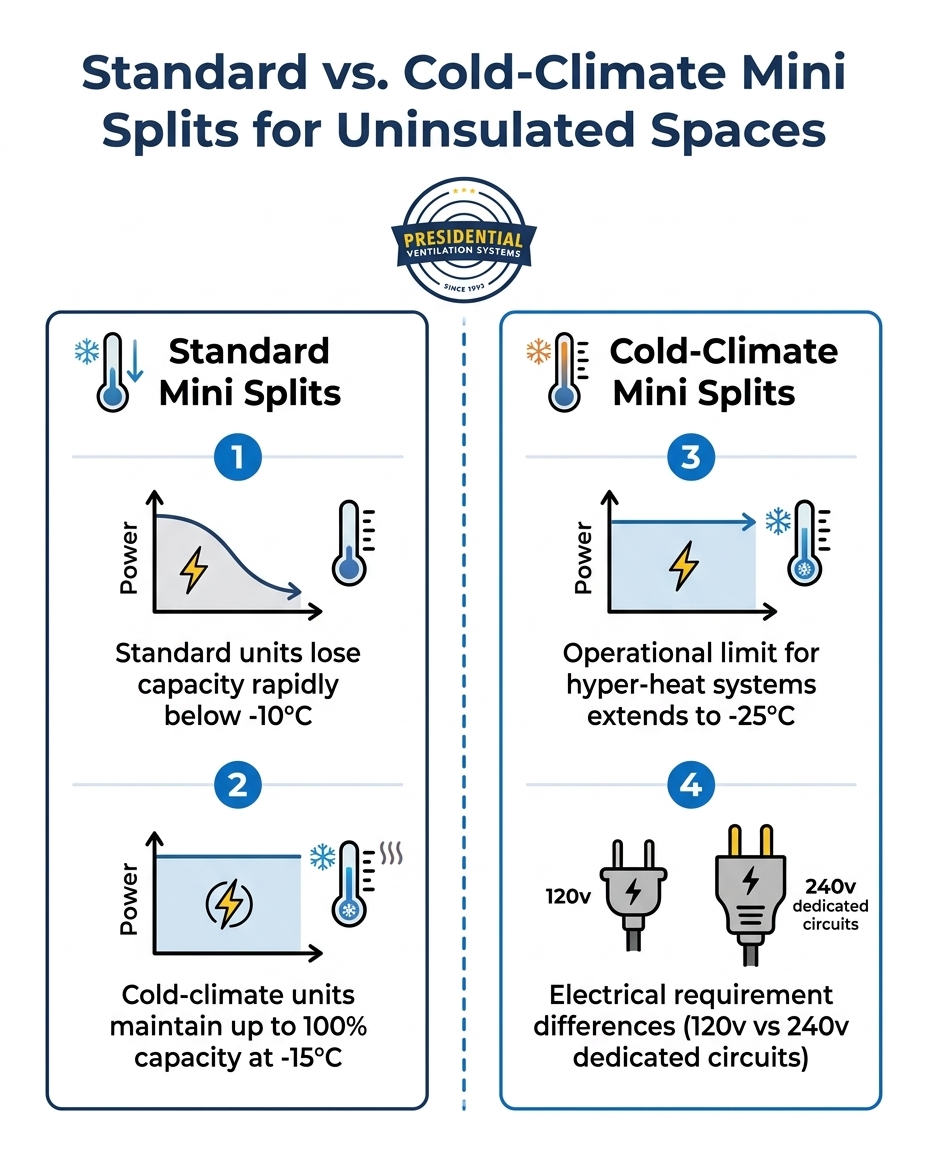 Standard vs. Cold-Climate Mini Splits for Uninsulated Spaces