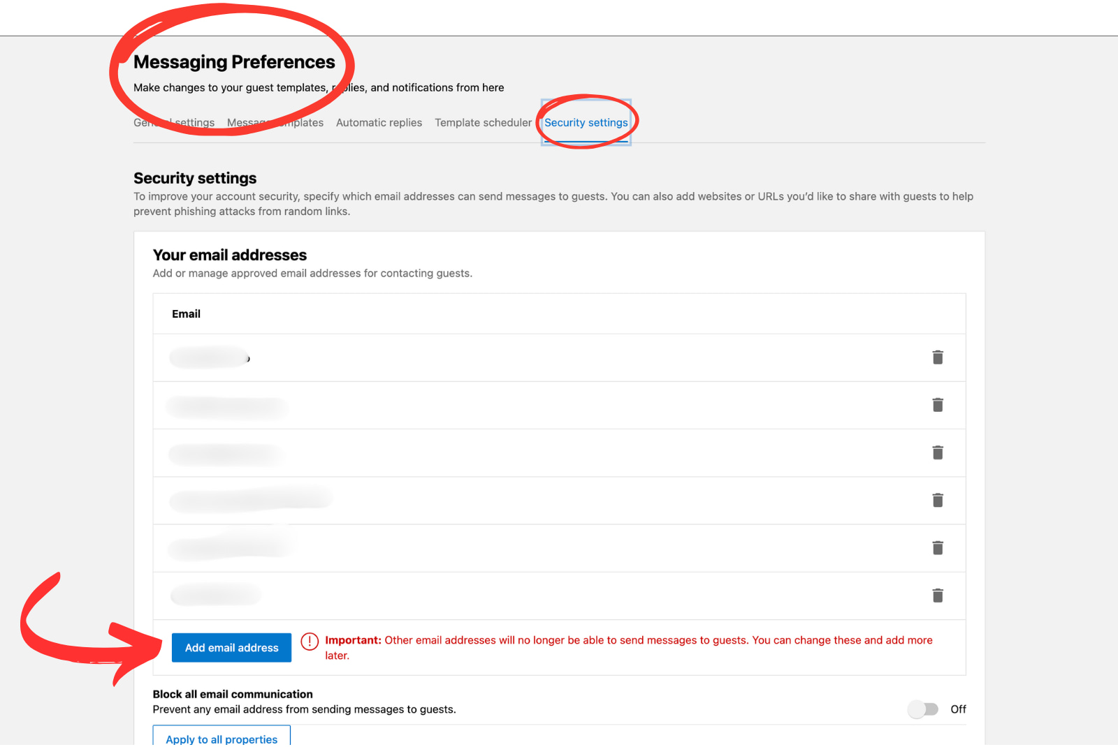 Security settings add email