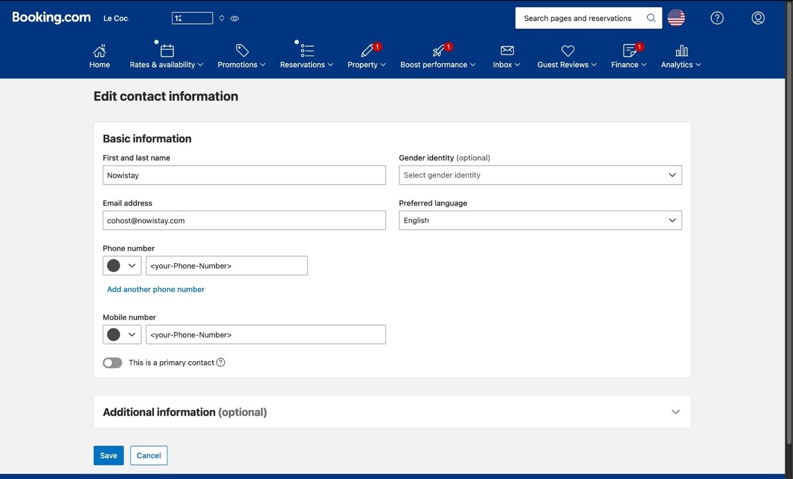 Contact form filled in