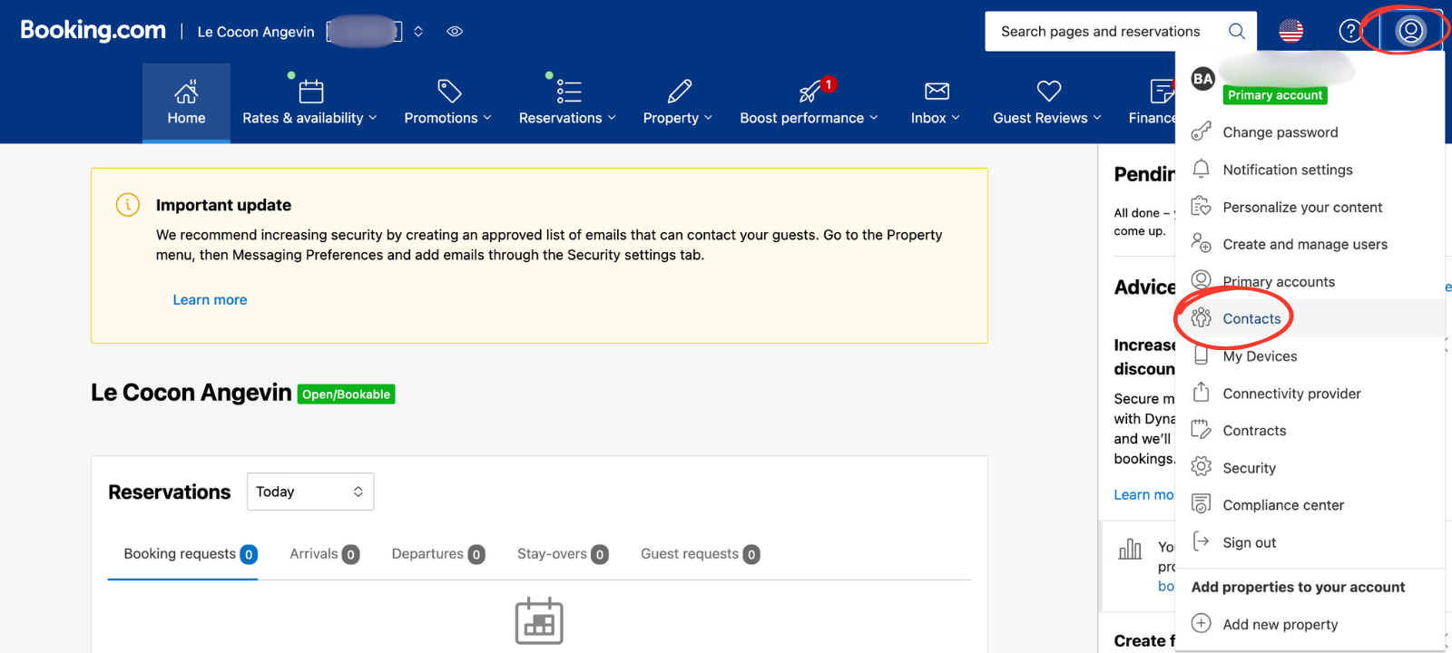 Booking contacts page