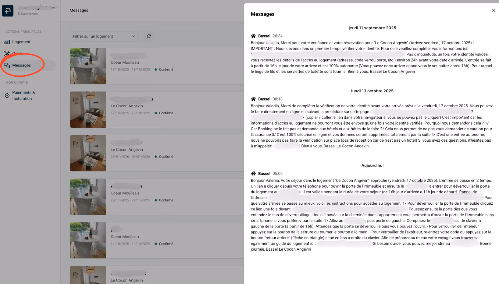 Interface messagerie nowistay
