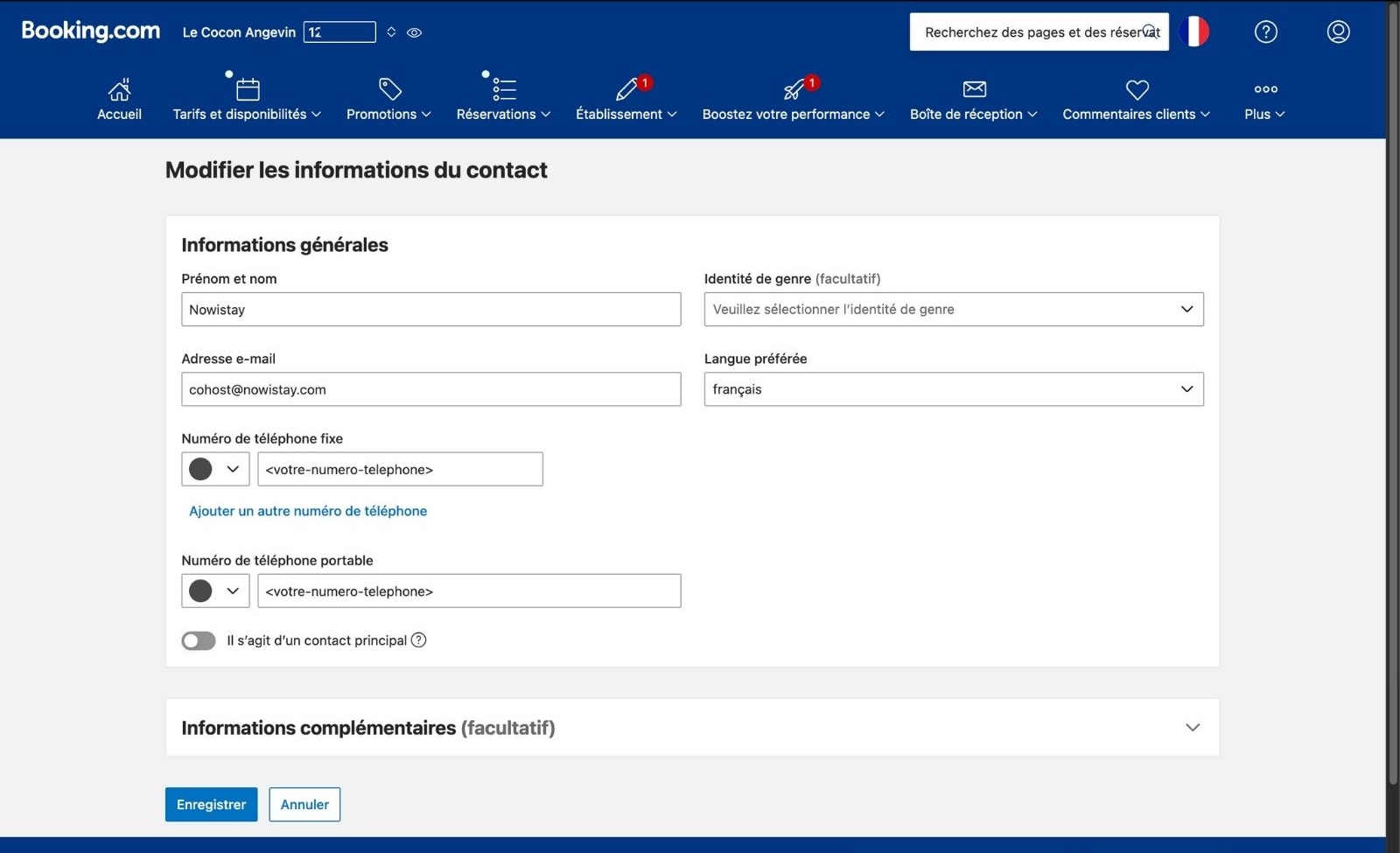 Formulaire de contact rempli