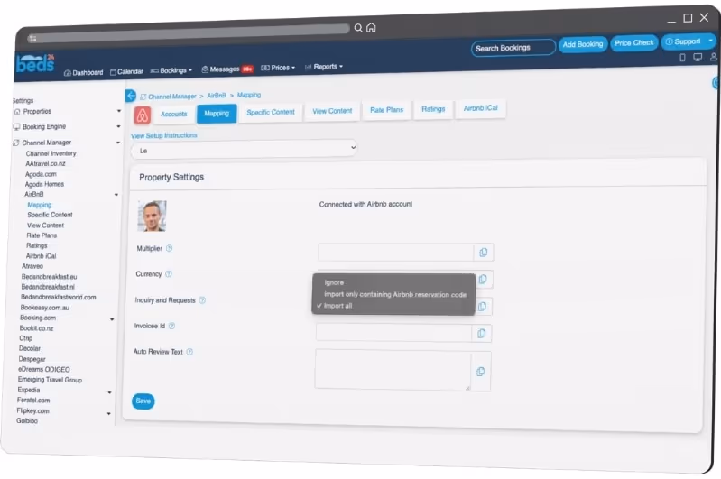 Beds24 channel manager mapping settings