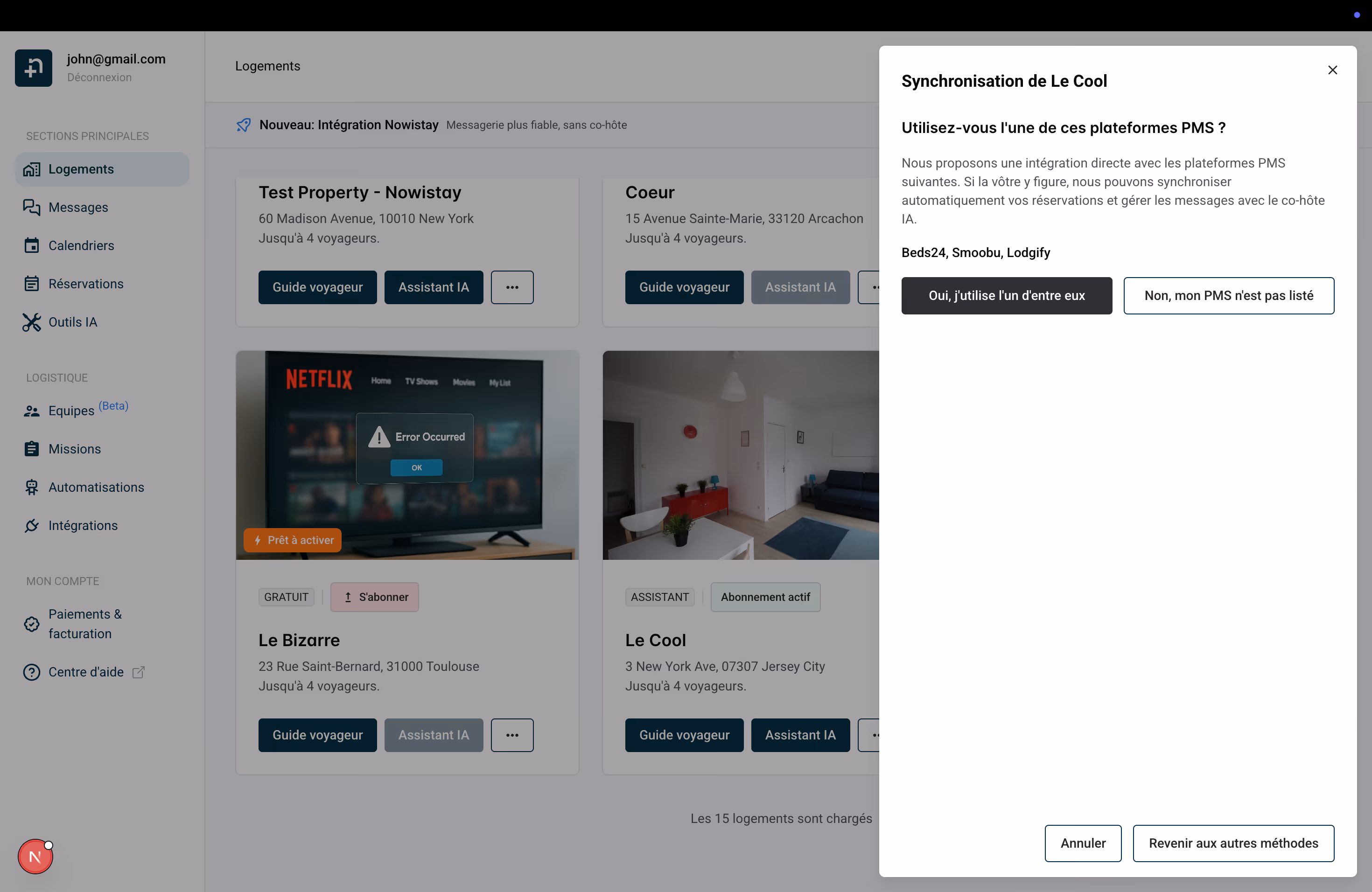 Sélectionnez votre plateforme PMS dans la liste