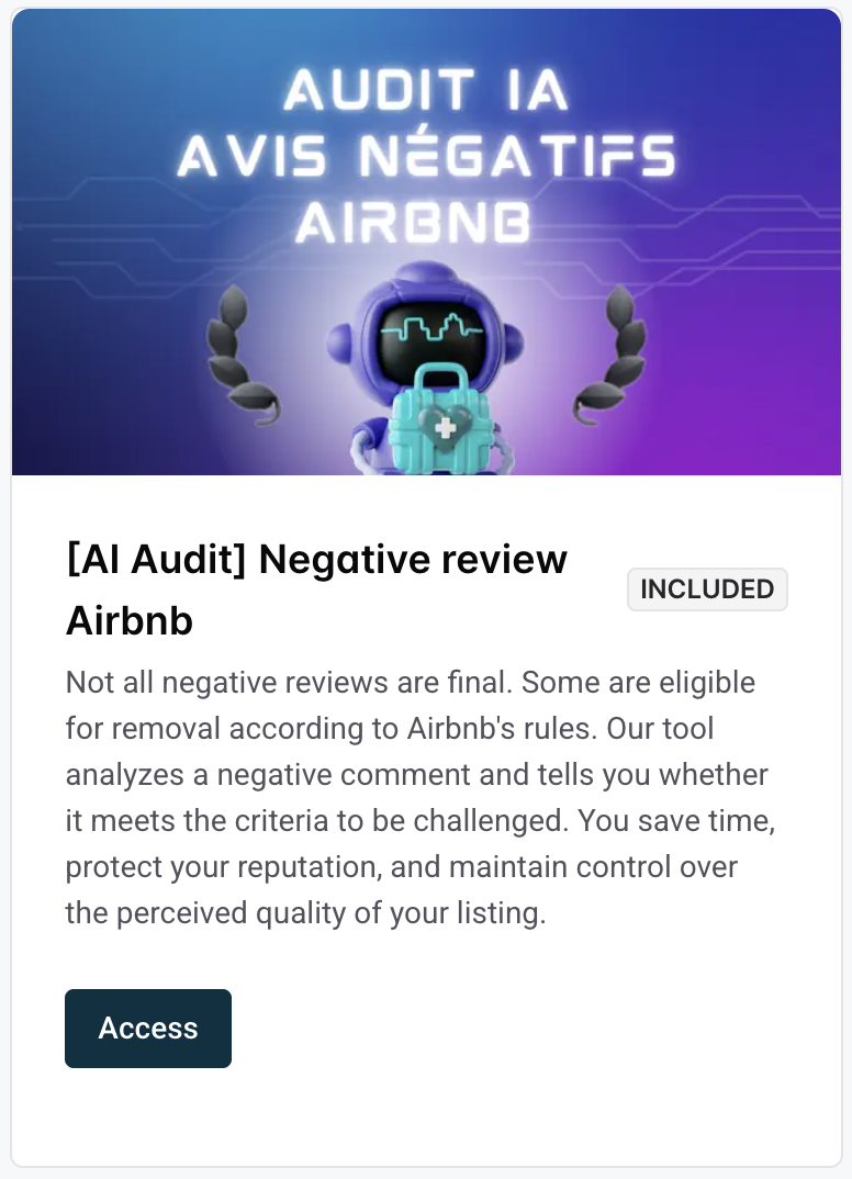 AI Audit Negative review Airbnb tool card in Nowistay app