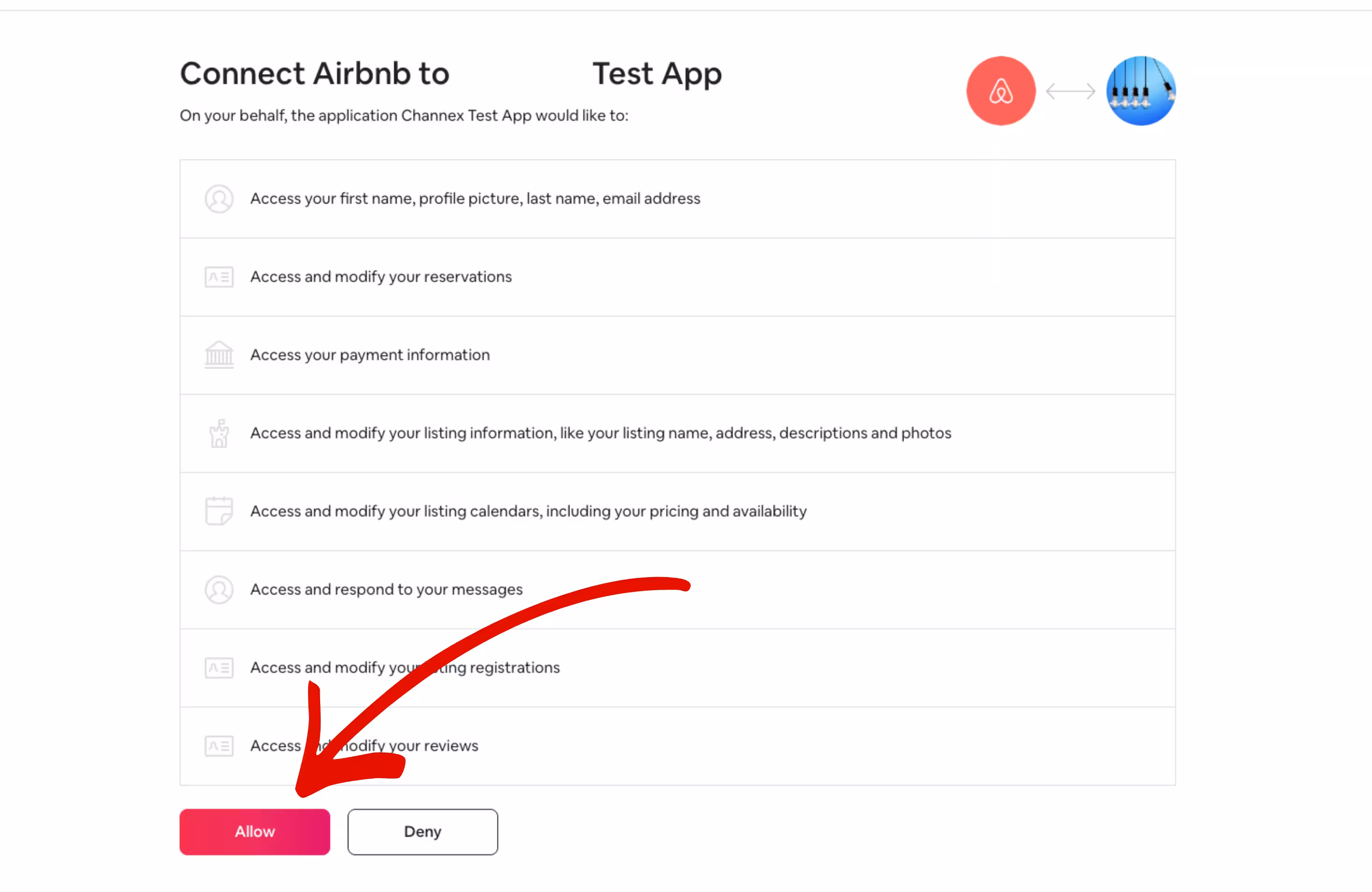Page d'autorisation Airbnb