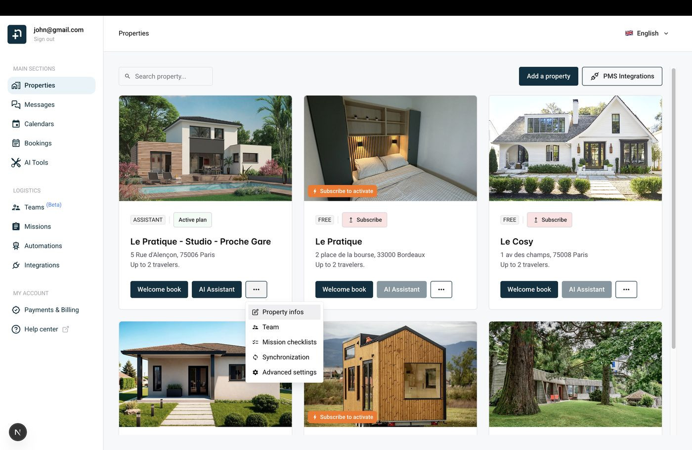 Properties page showing the three-dot menu with Property infos option