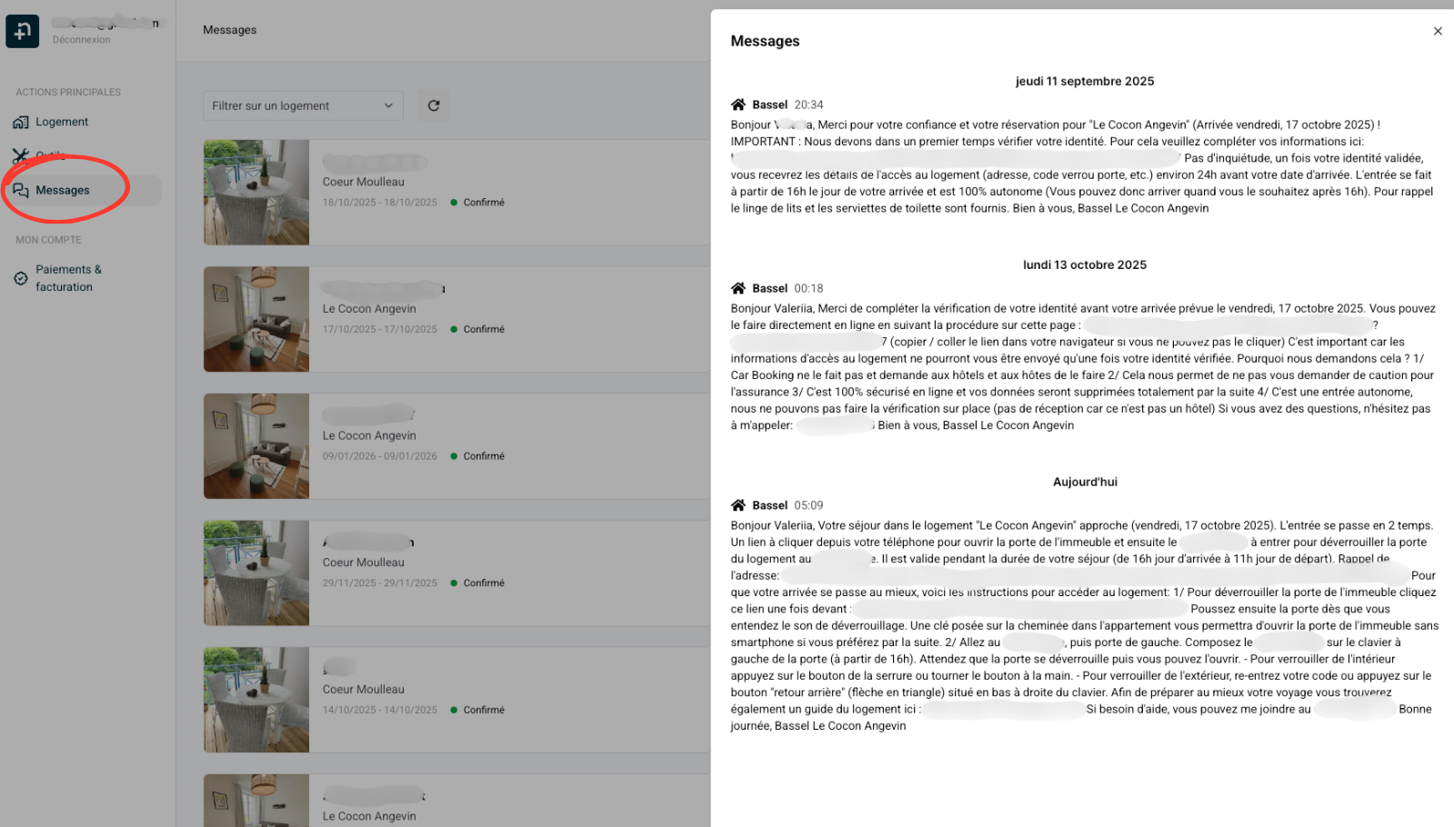 Nowistay messaging interface