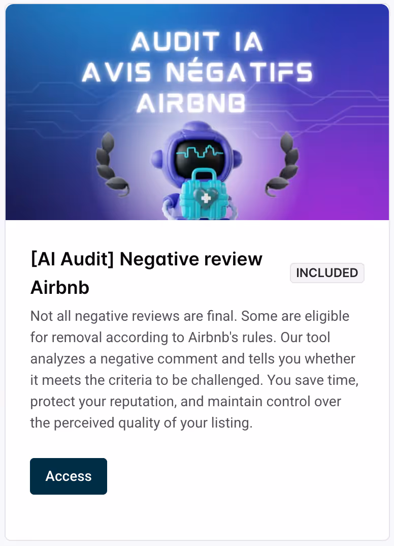 AI Audit Negative review Airbnb tool card in Nowistay app