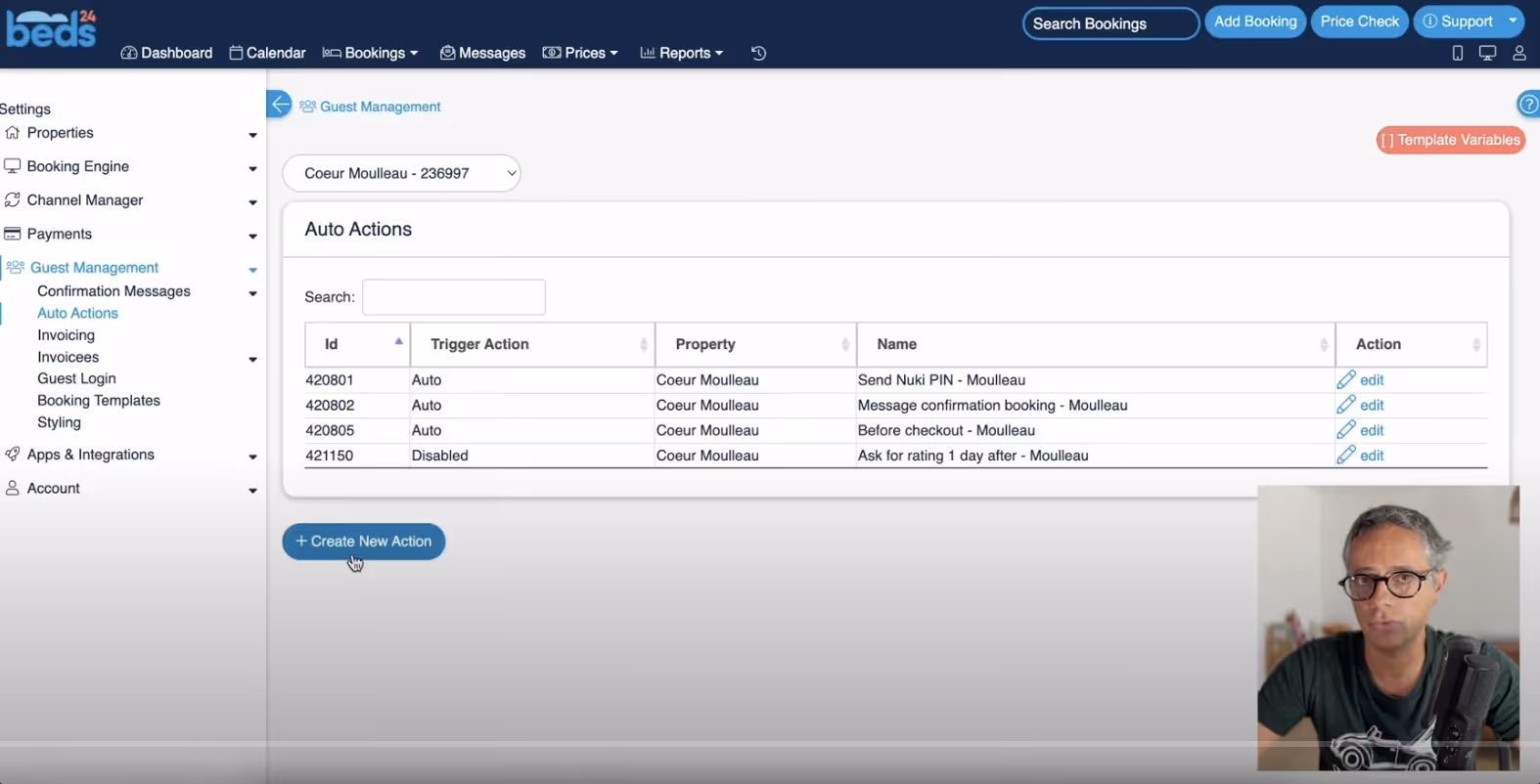 PMS automated action setup
