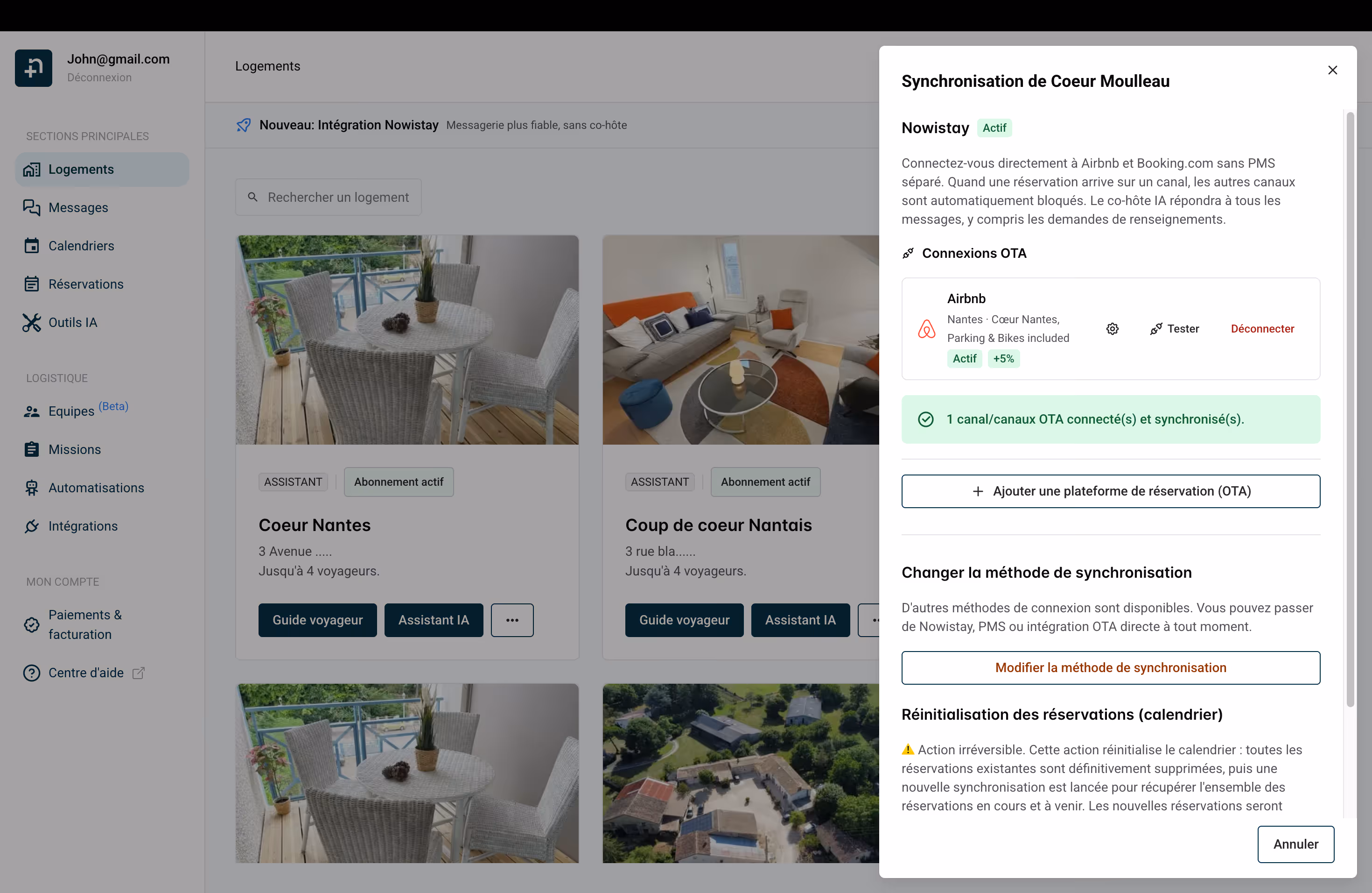 Panneau de synchronisation du logement