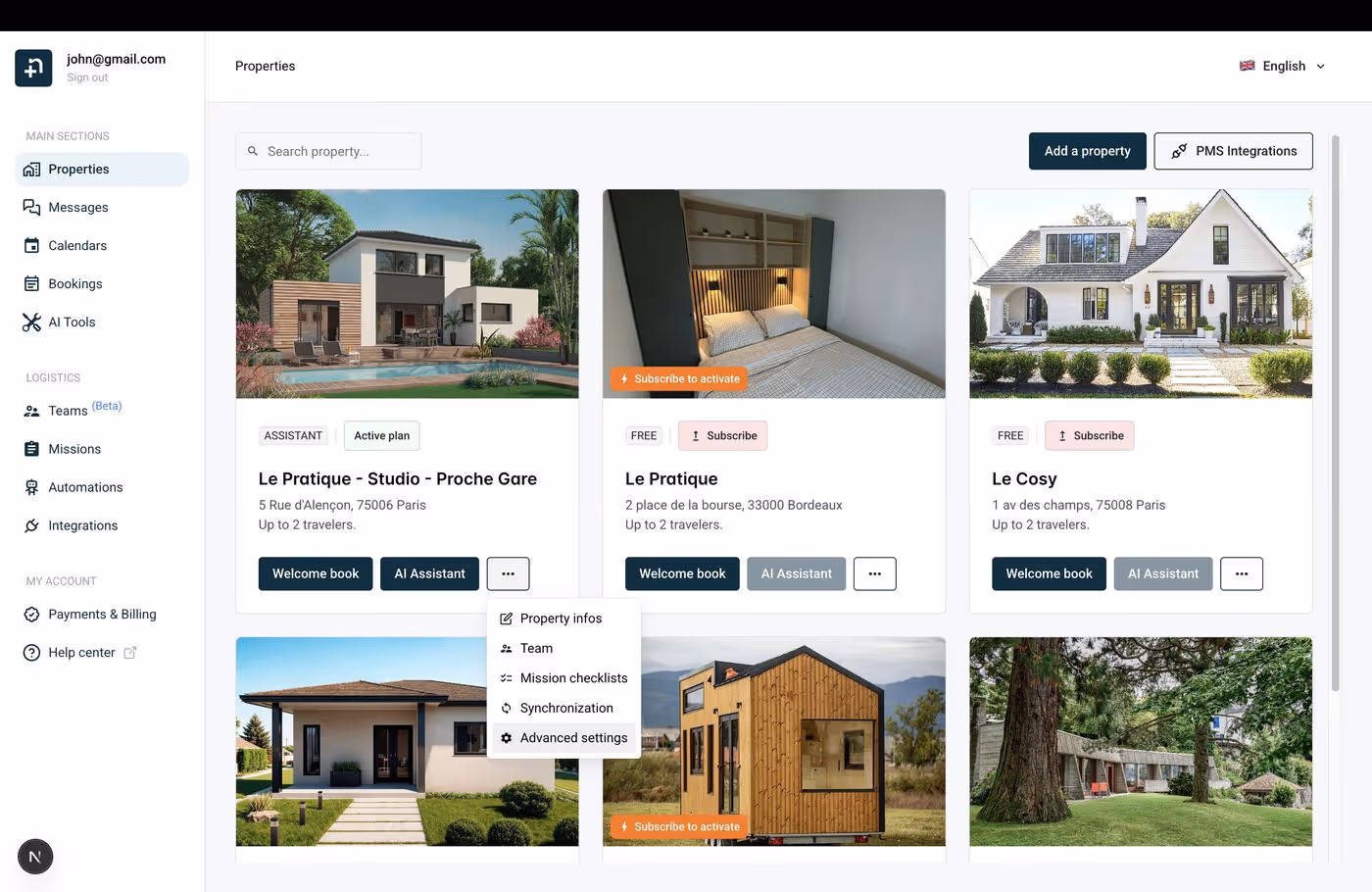 Properties page showing the three-dot menu with Advanced settings option