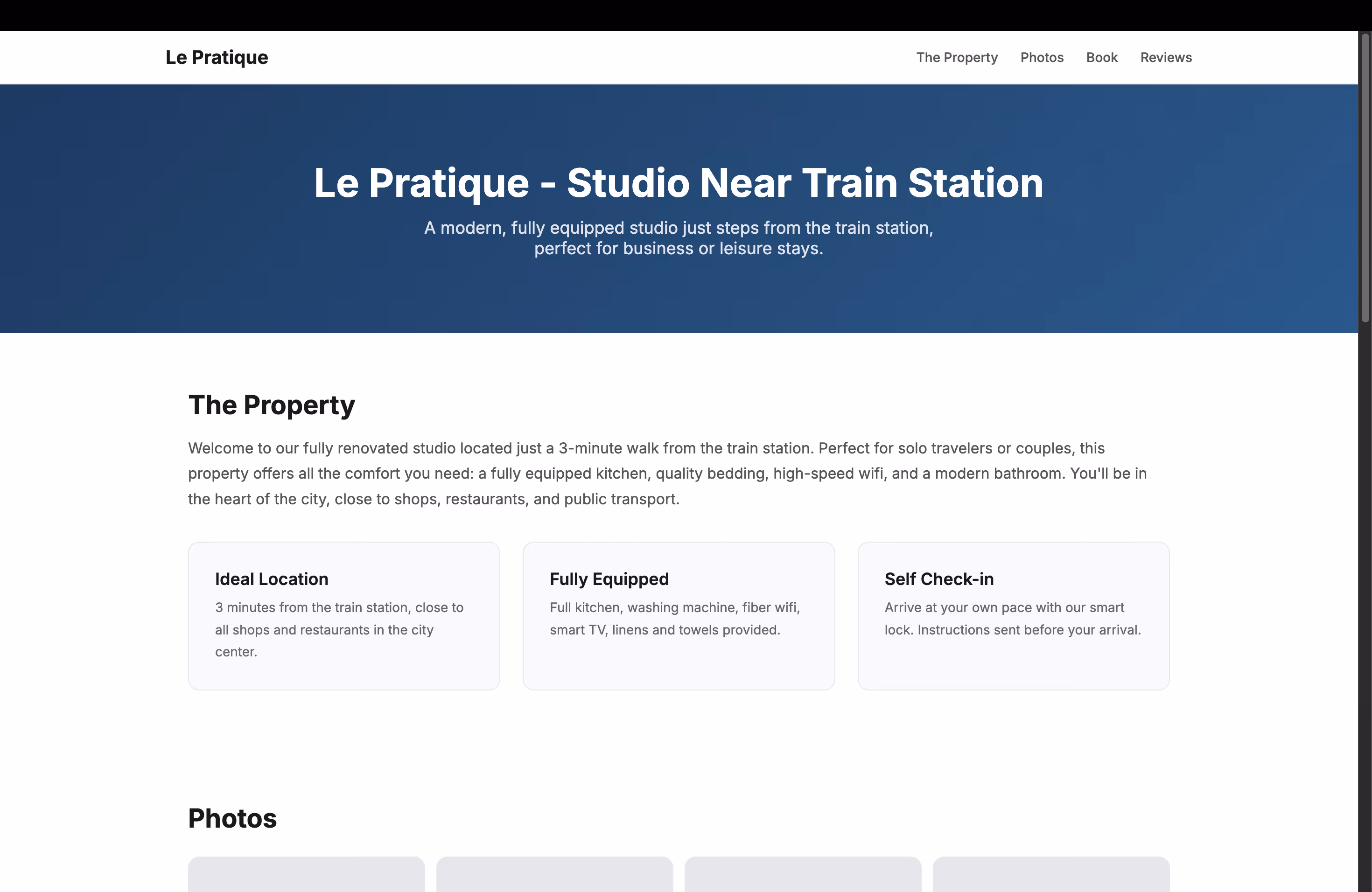 Example property website with embedded booking widget