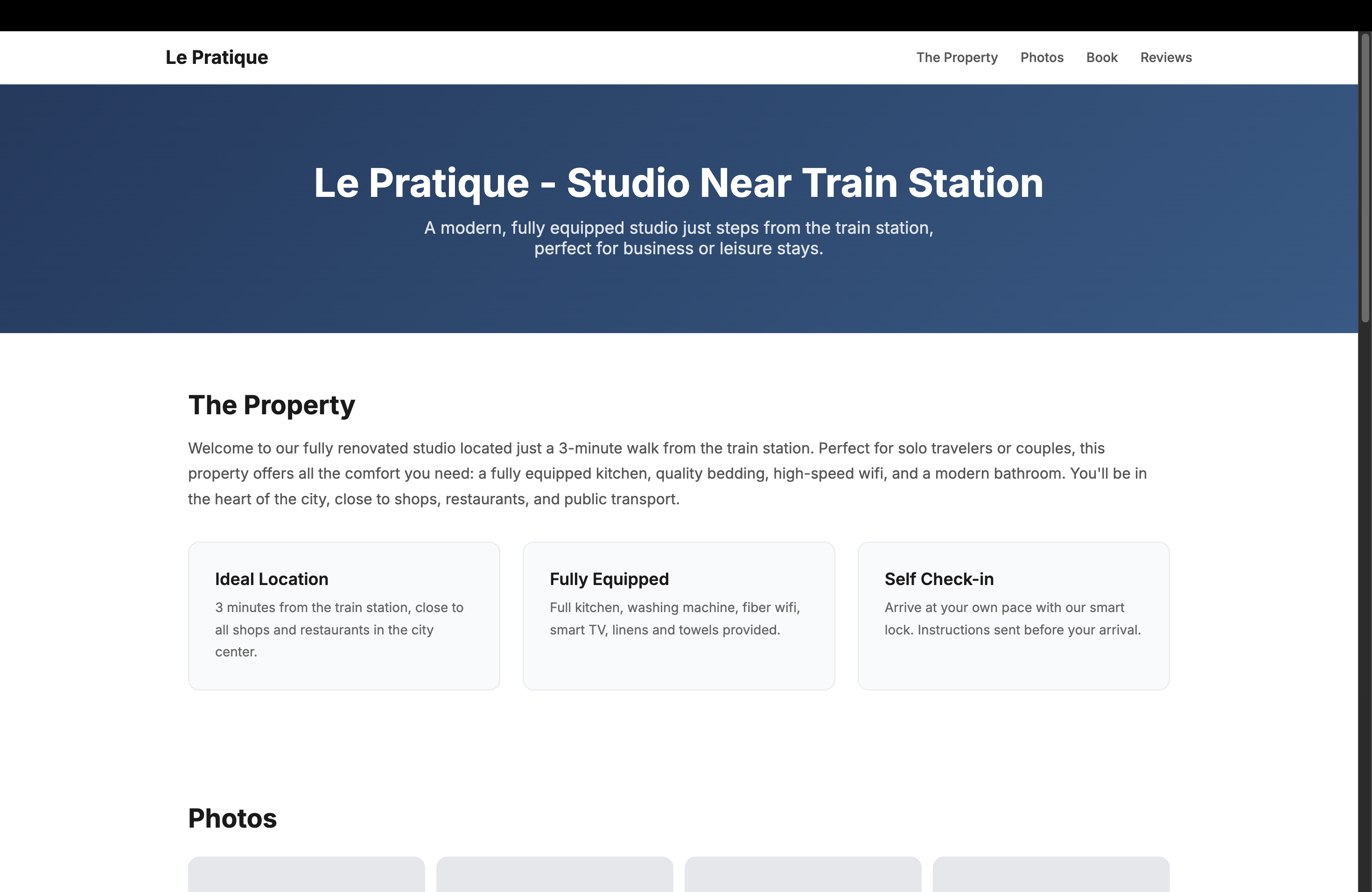Example property website with embedded booking widget