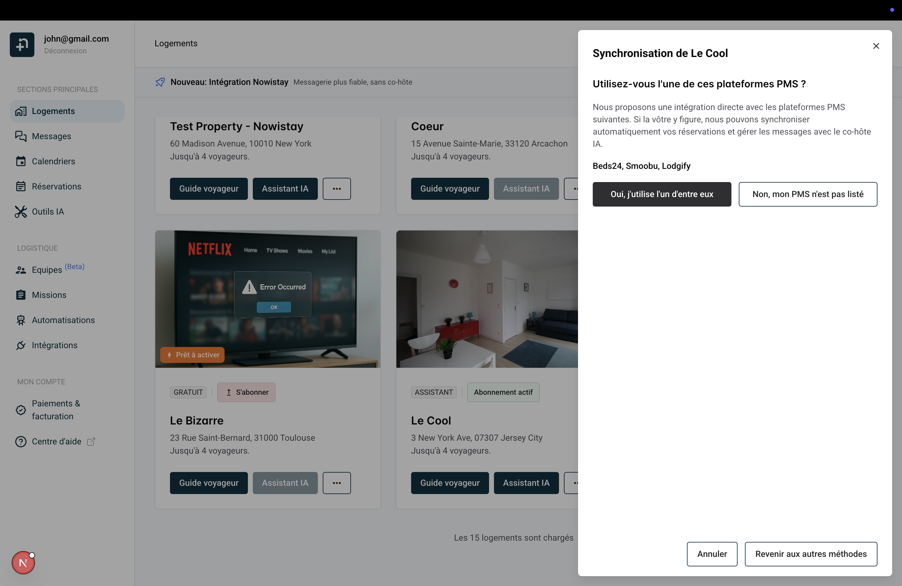 Sélectionnez votre plateforme PMS dans la liste