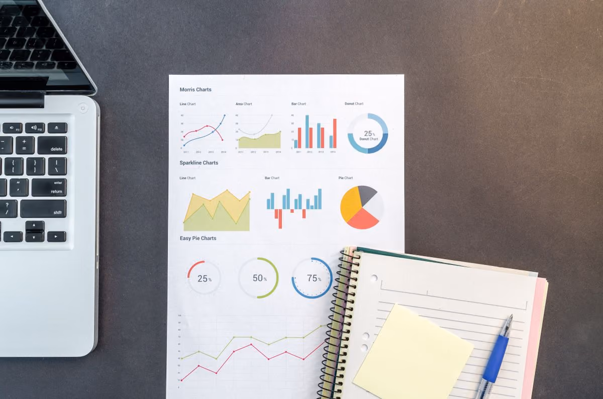 Bureau avec graphiques et ordinateur pour documenter les procédures