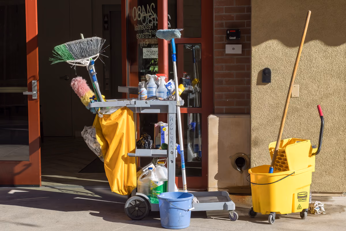 Cleaning equipment at the entrance of a rental property