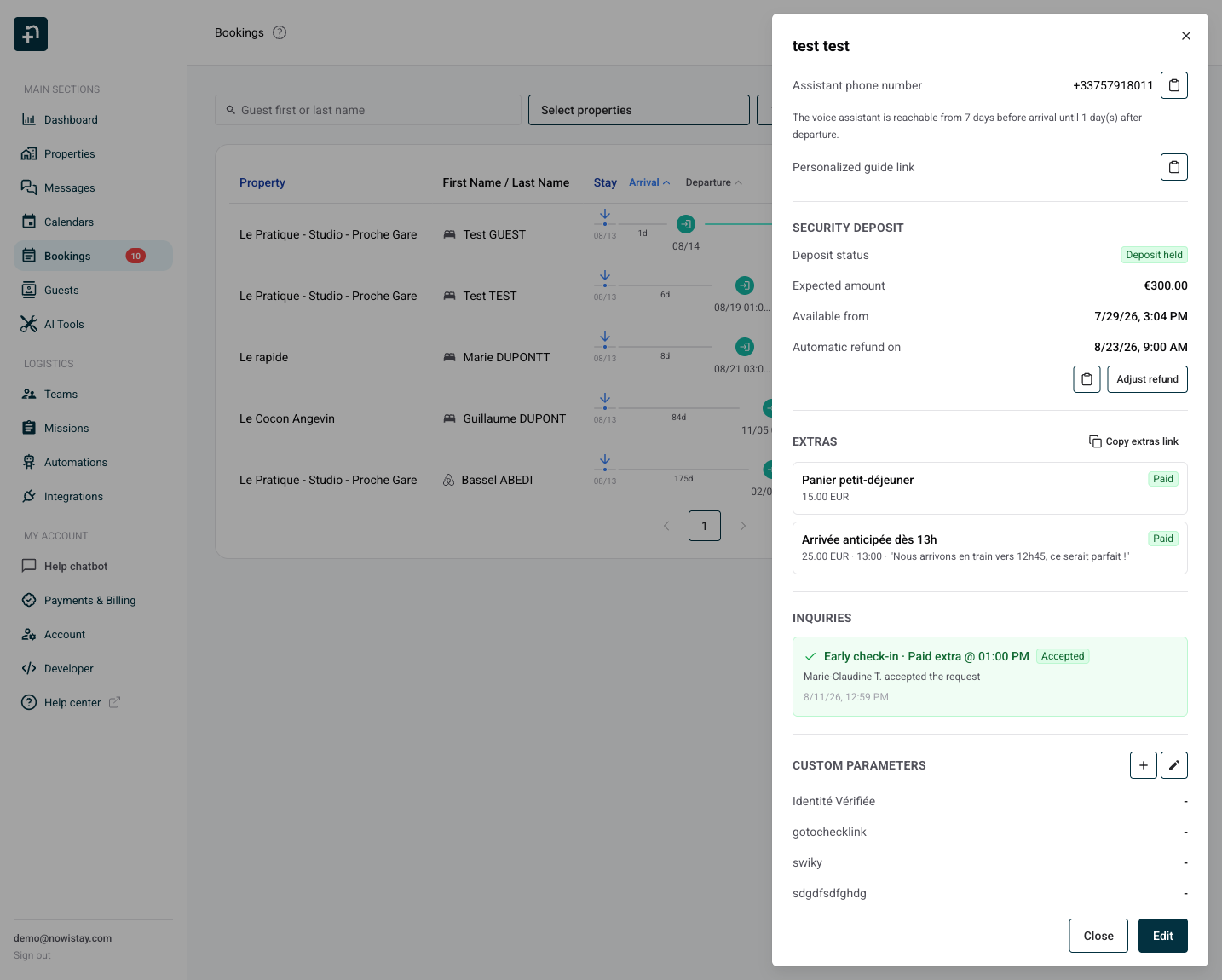 The Extras section of a booking with two paid purchases