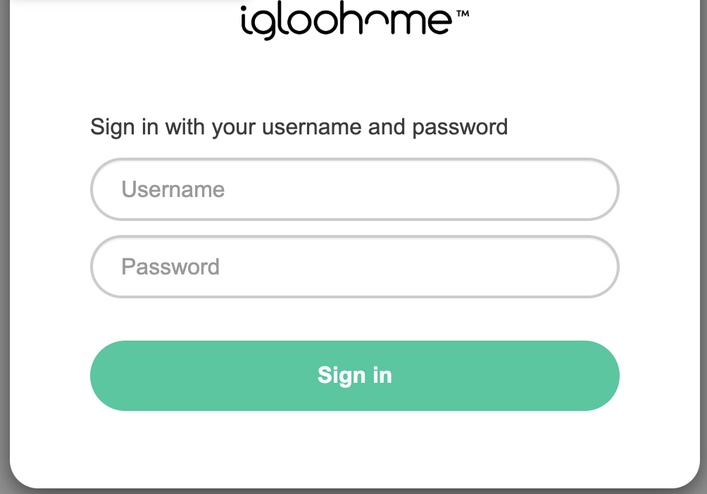 Page de connexion igloohome demandant le nom d’utilisateur et le mot de passe