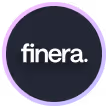Finera logo in white text on a dark circular background with a purple border.
