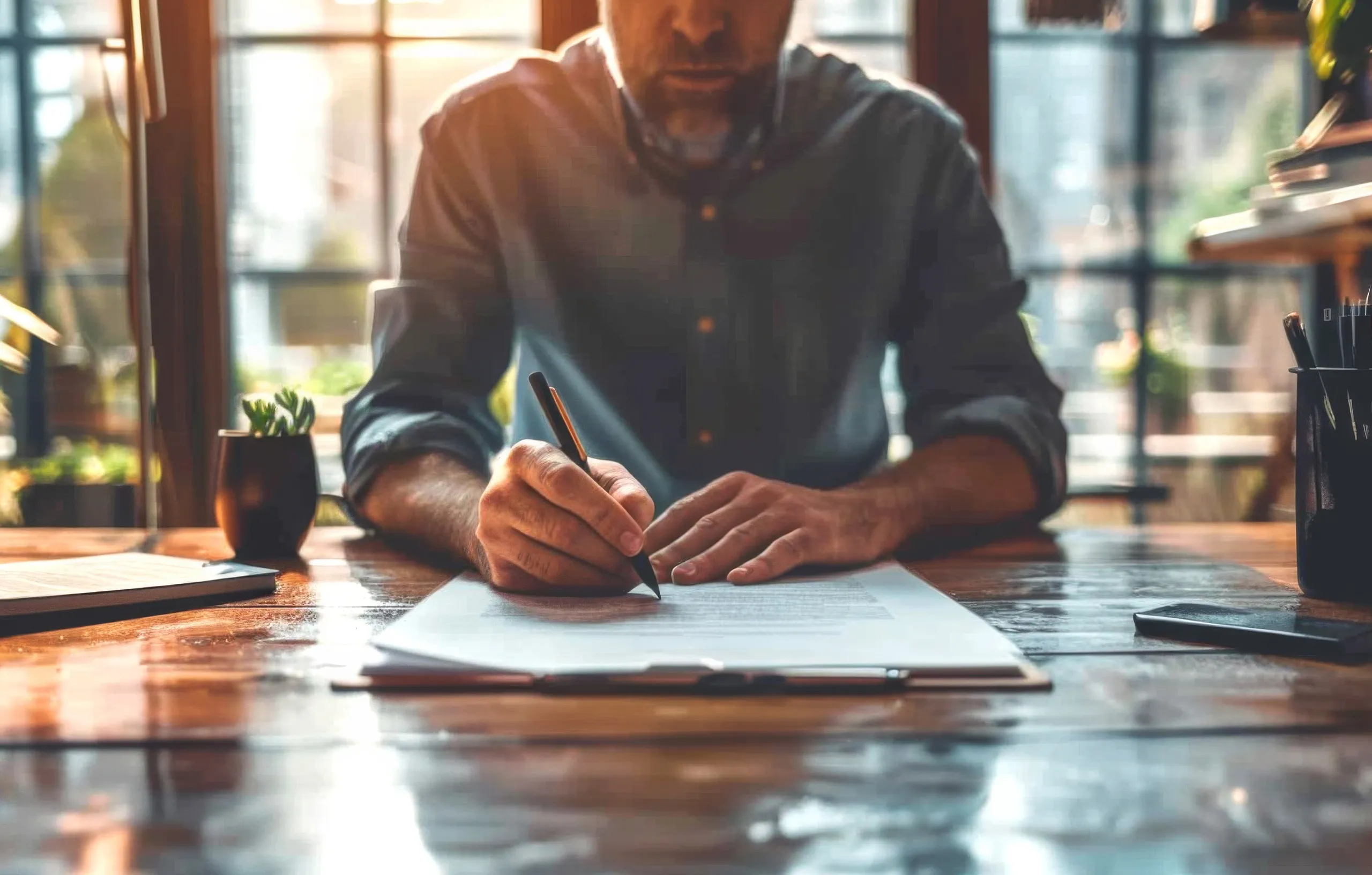 A man signing a contract