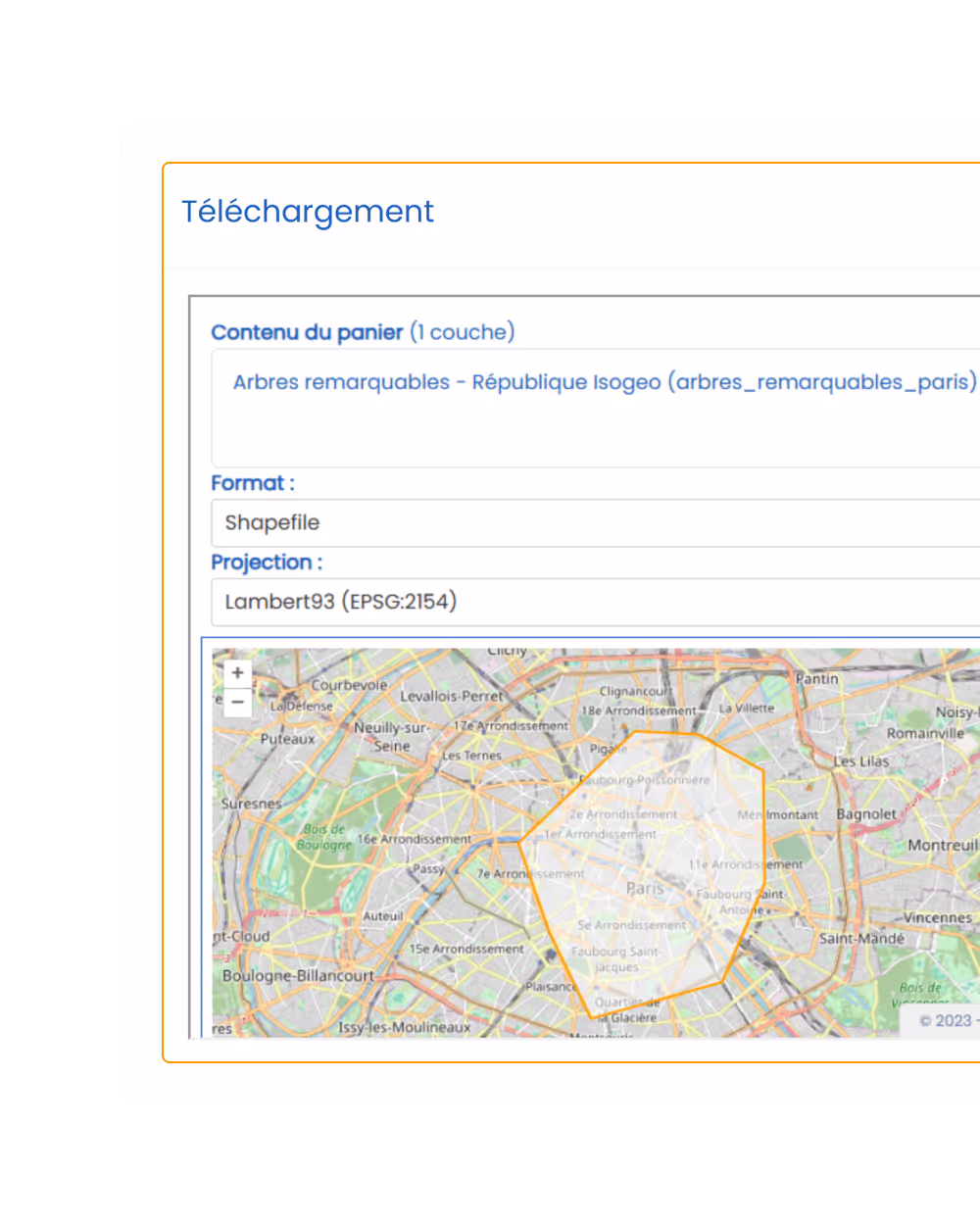 Capture du portail Isogeo : extraction d'une ressource selon format et emprise géographique