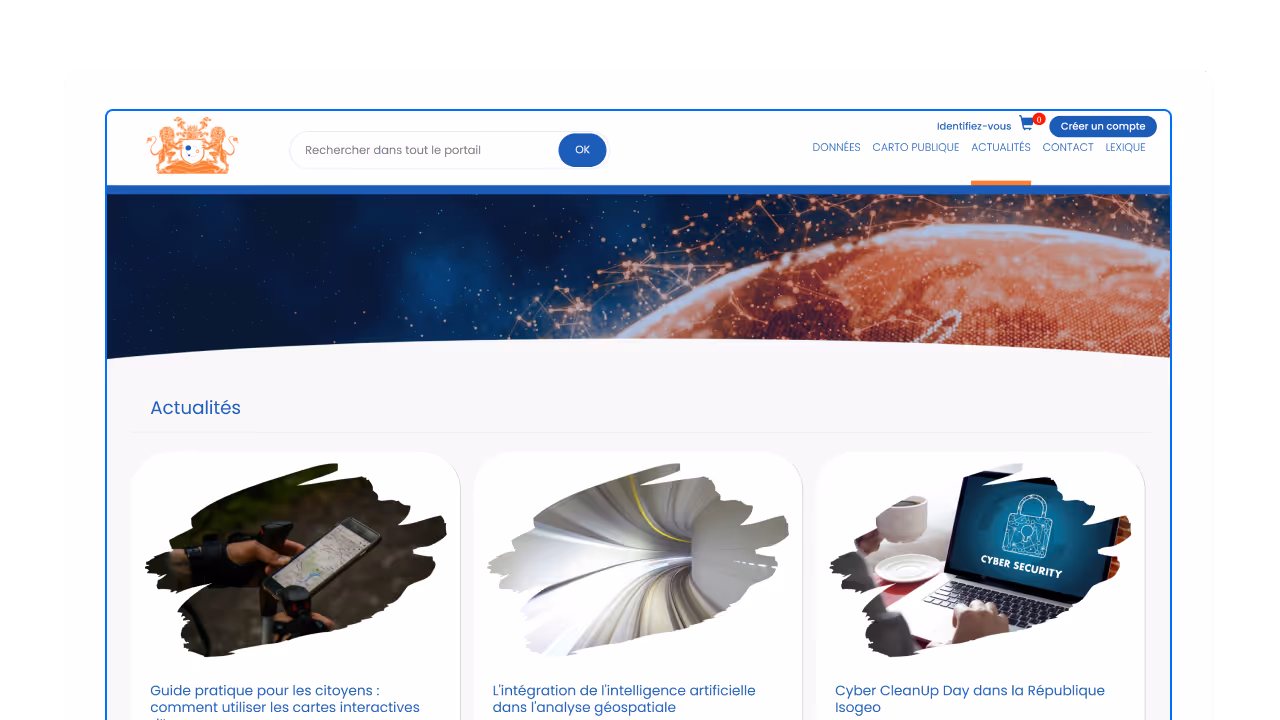 Capture du portail Isogeo : page actualités SIG