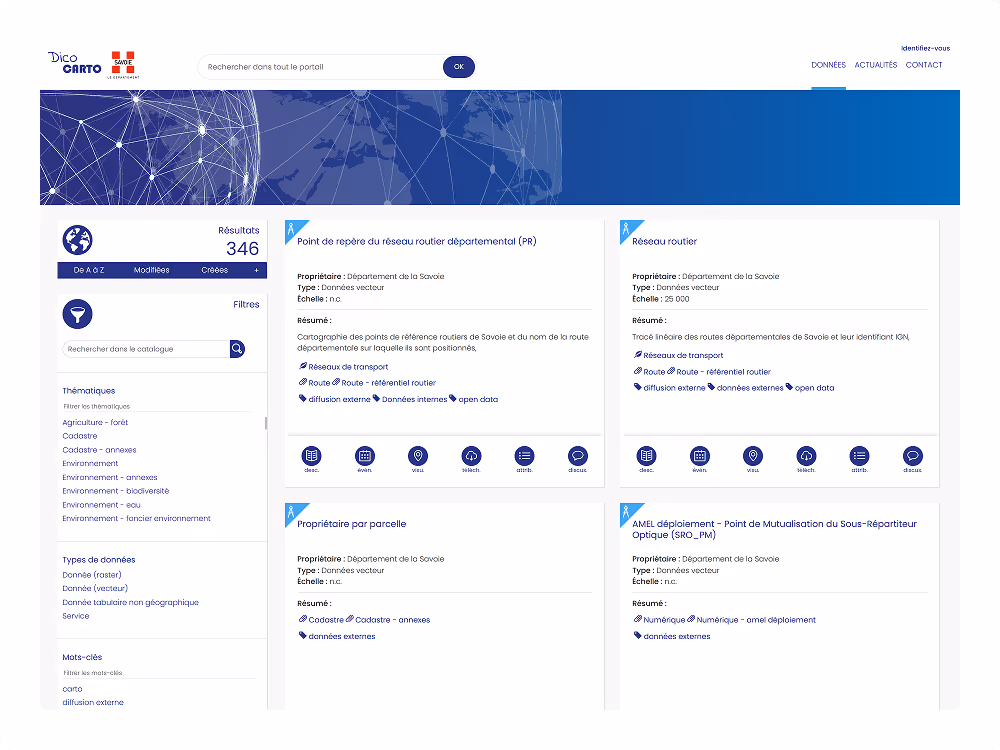 Capture de Dico Carto, portail de géodonnées de la Savoie