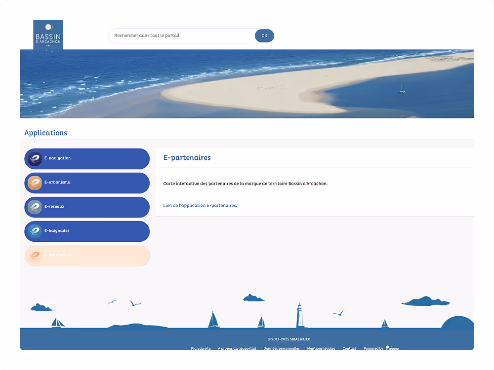 Capture du portail geodata du Syndicat Intercommunal du Bassin d'Arcachon