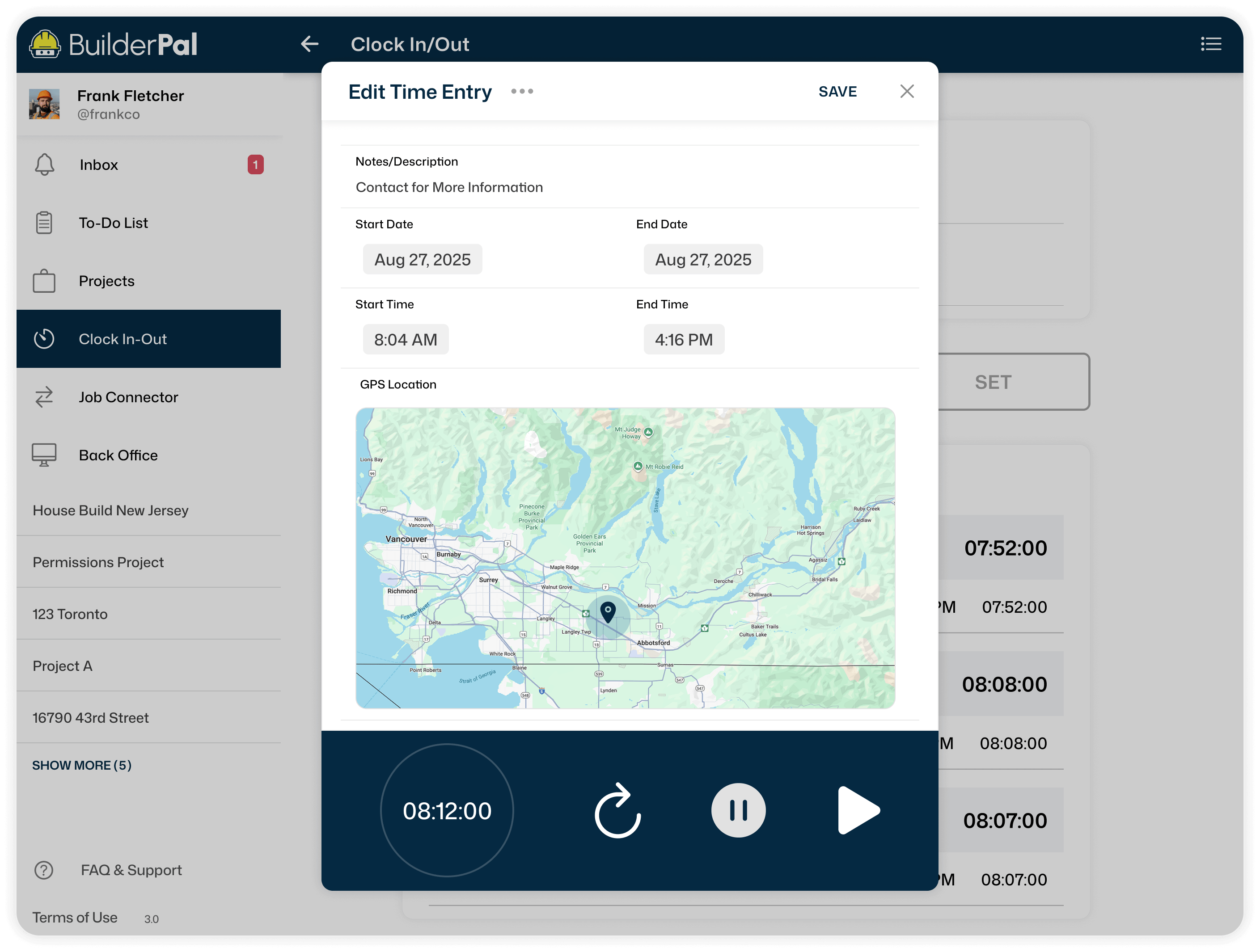 BuilderPal calendar view showing project scheduling