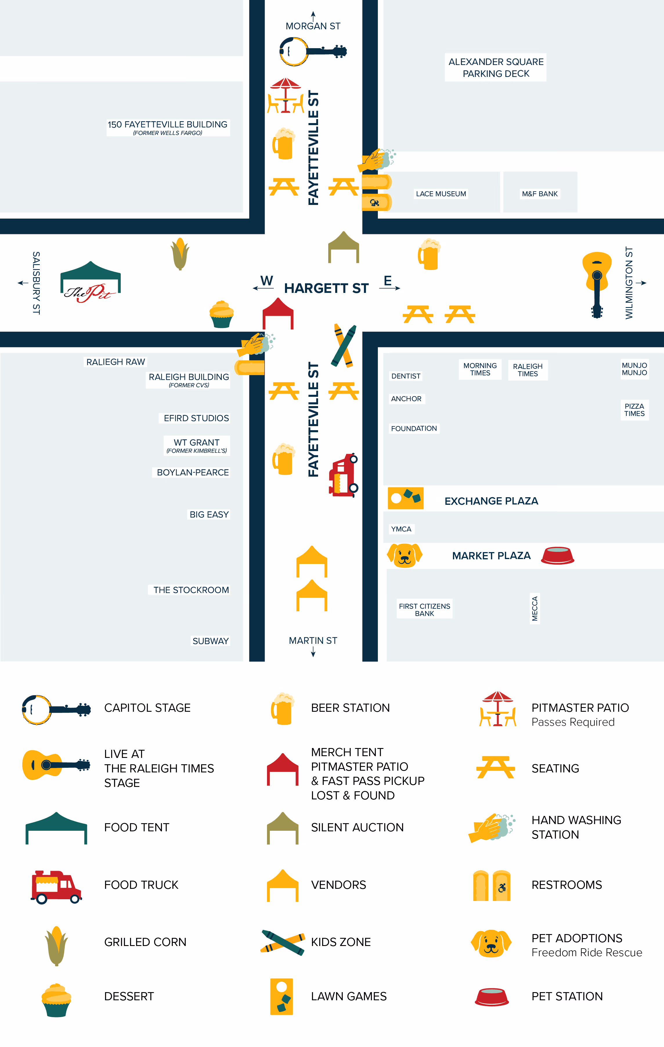 An illustrated map of the festival grounds with icons indicating points of interest