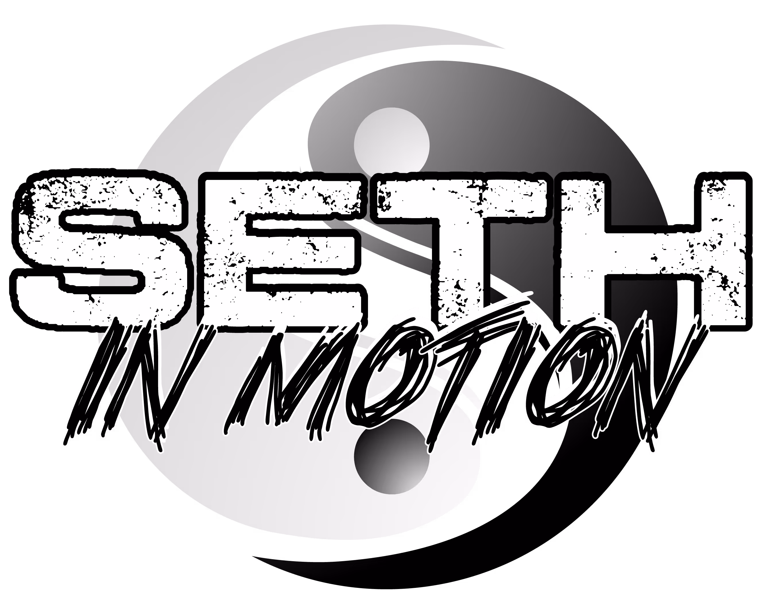Logo with the text 'SETH IN MOTION' overlaying a grayscale yin-yang symbol.