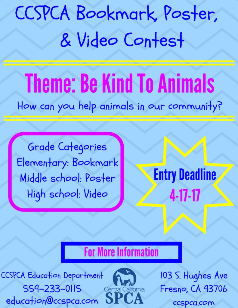 CCSPCA Bookmark, Poster, and Video Contest