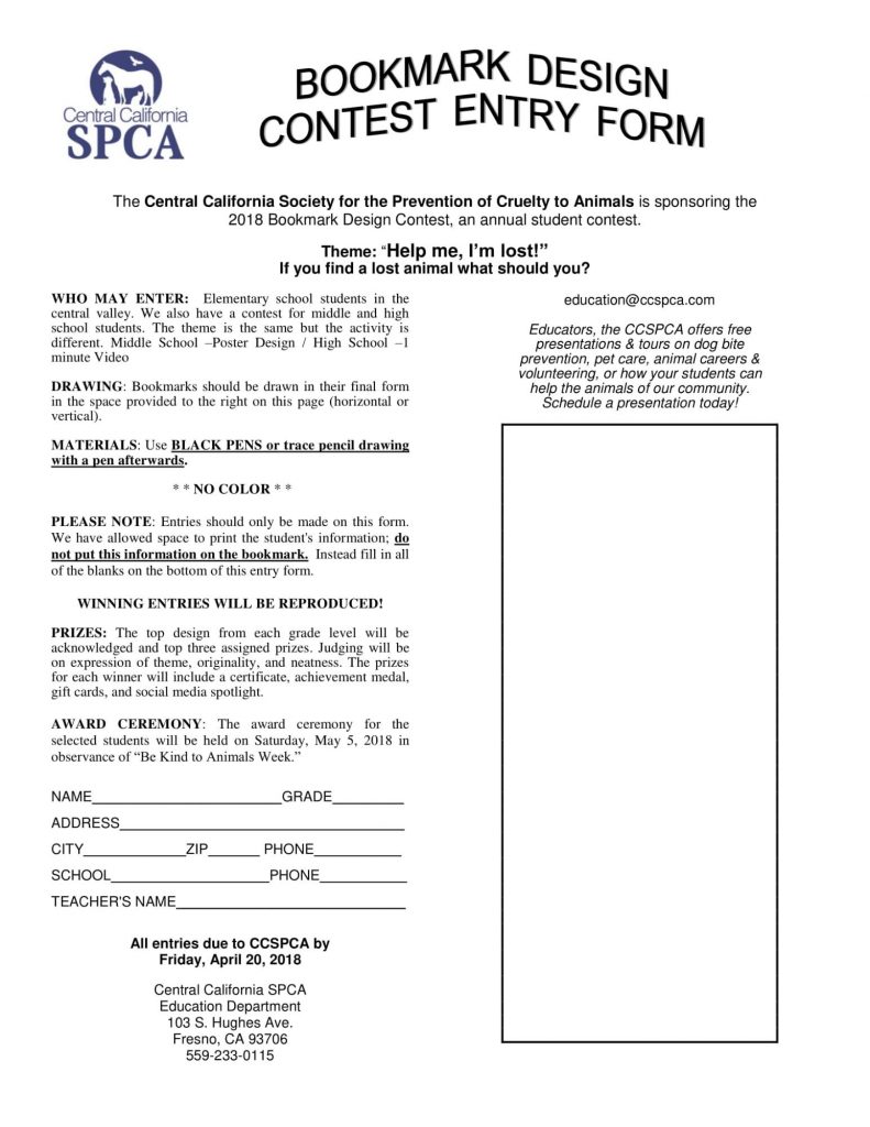Bookmark Design Contest Entry Form